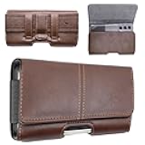 Wireless City Leather Phone Holster for iPhone 17/17 Pro 16/16 Pro/16e 15/15 Pro 14/14 Pro 13/13 Pro 12/12 Pro 11 XR Horizontal Belt Clip & Loop Phone Pouch Magnetic Closure Phone Holder for Men Brown