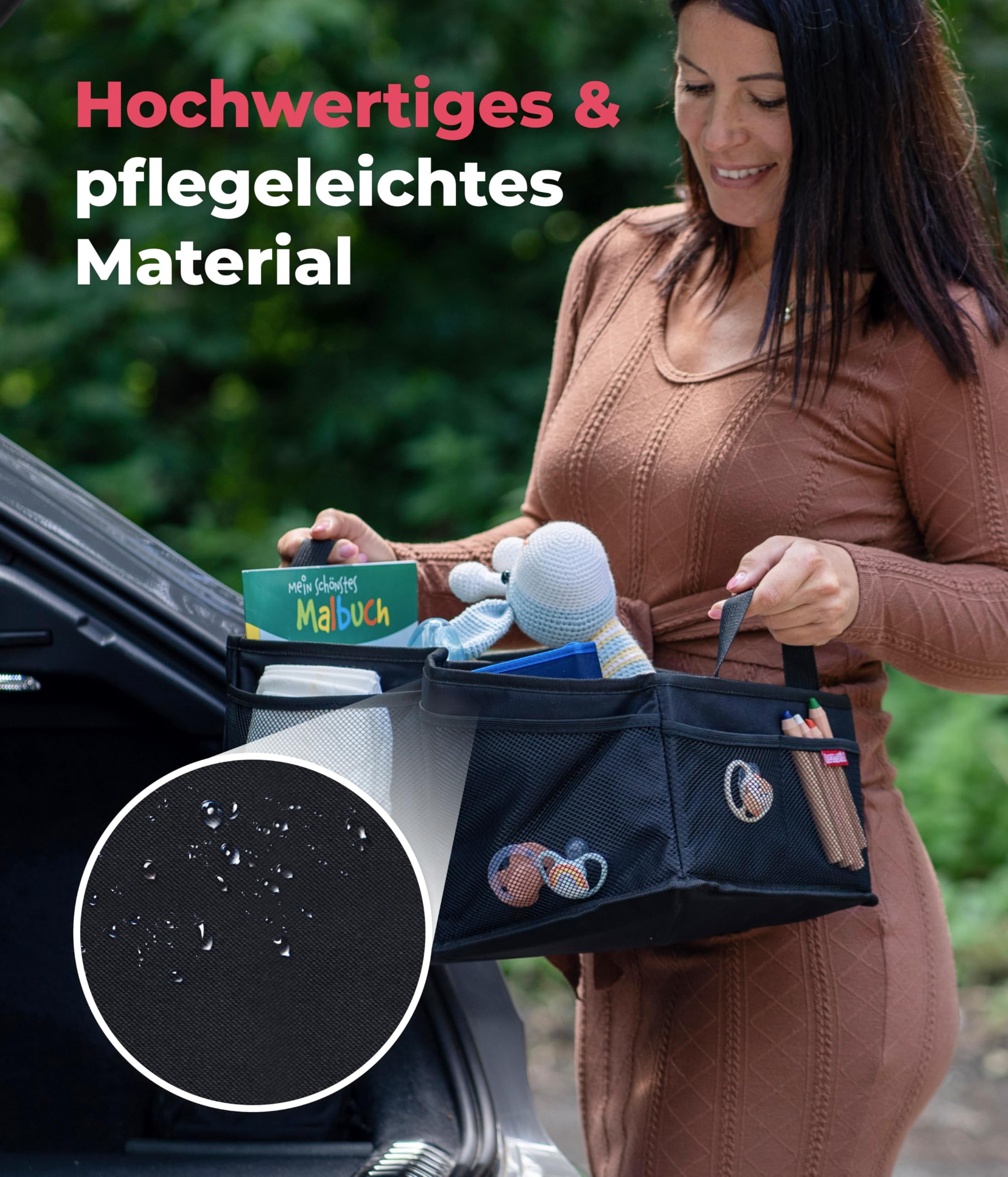 HerzensKind Auto Organizer Rücksitz – Faltbarer Rücksitz Organizer Kinder | Autositz Organizer mit Netz & Hauptfach | Kinder Auto Organizer für Spielzeug, Windeln & Snacks