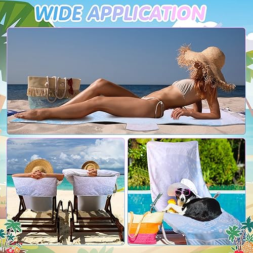 Miniatura 7 de 2 fundas para sillas de playa de 28.7 x 82.5 pulgadas con bolsillos laterales, fundas de toalla para silla de piscina, fundas de toalla de