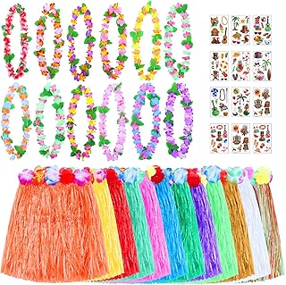 Sponsored Ad - Elcoho 36 Pack Hawaiian Party Decorations Set Including 12 Pack Hawaiian Grass Skirt 12 Pack Luau Leis Neck...