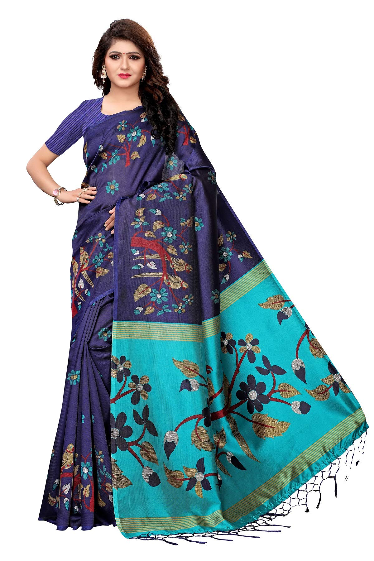 Fiestree Designer Printed Mysore Art Silk saree with Blouse Piece