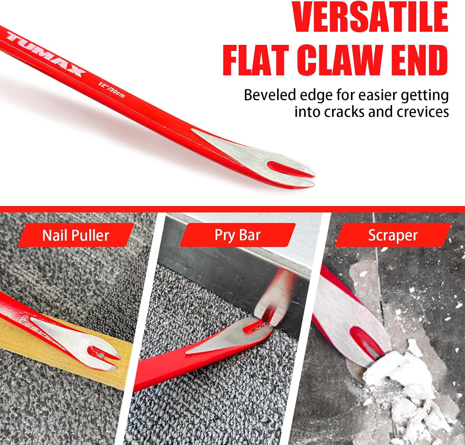 2-Pcs Nail Puller Set, 12" Pry Bar, 8" Mini Crowbar with Nail Remover | crow bar, pry bar set, mini pry bar, Cats Paw Nail Remover, High Carbon Steel Tool for Home Remolding & Woodworking