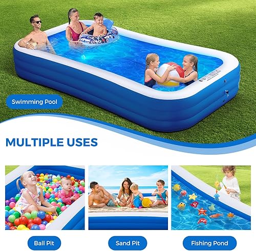Miniatura 4 de Piscina inflable con luces de piscina, 130 x 72 x 22 pulgadas, piscina familiar inflable grande de tamaño completo, fiesta acuática de verano, al