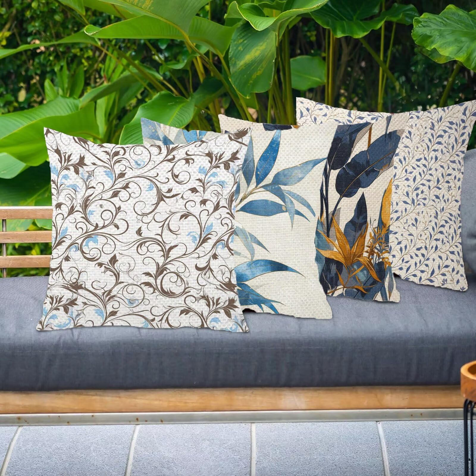 Housse Coussin 40x40cm Lot de 4 Coussins Décoratifs Rétro Simplicité Lin taie oreiller 16x16in, Carré Taie d'oreiller, Coussin Exterieur Impermeable Decoratif Coussins Pour Chaises Jardin Canapé L-465