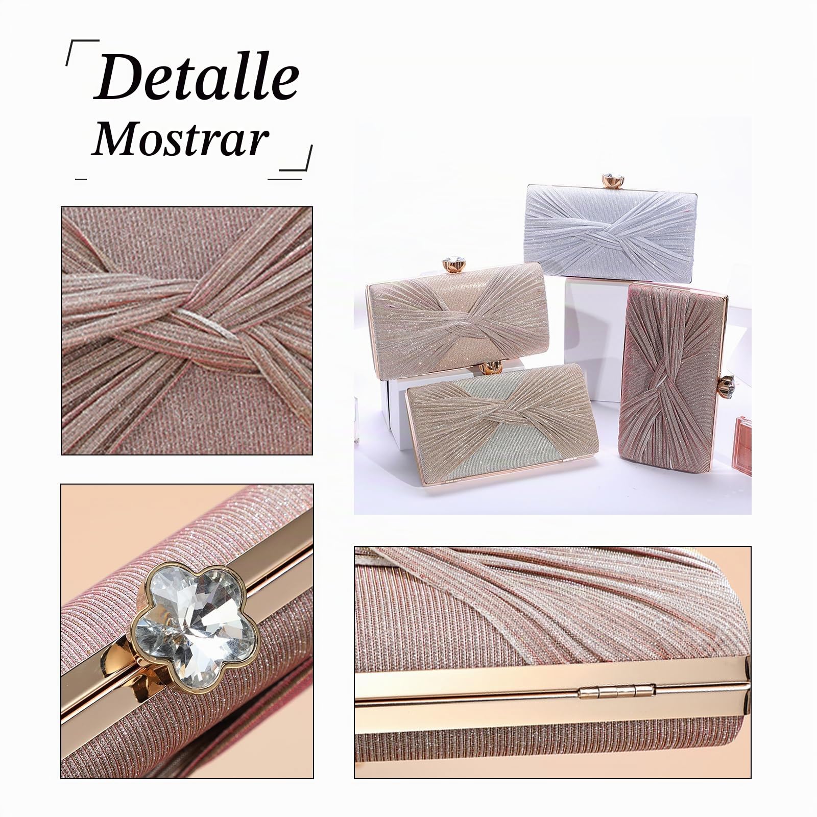 Bolsa de Noche para Mujer Lentejuelas Clutch Diamantes de Imitación Bolso de Fiesta Bolso de Boda Bolsa de Cadena Elegante Bolso de Hombro para Banquete Boda Fiesta de Graduación Champán
