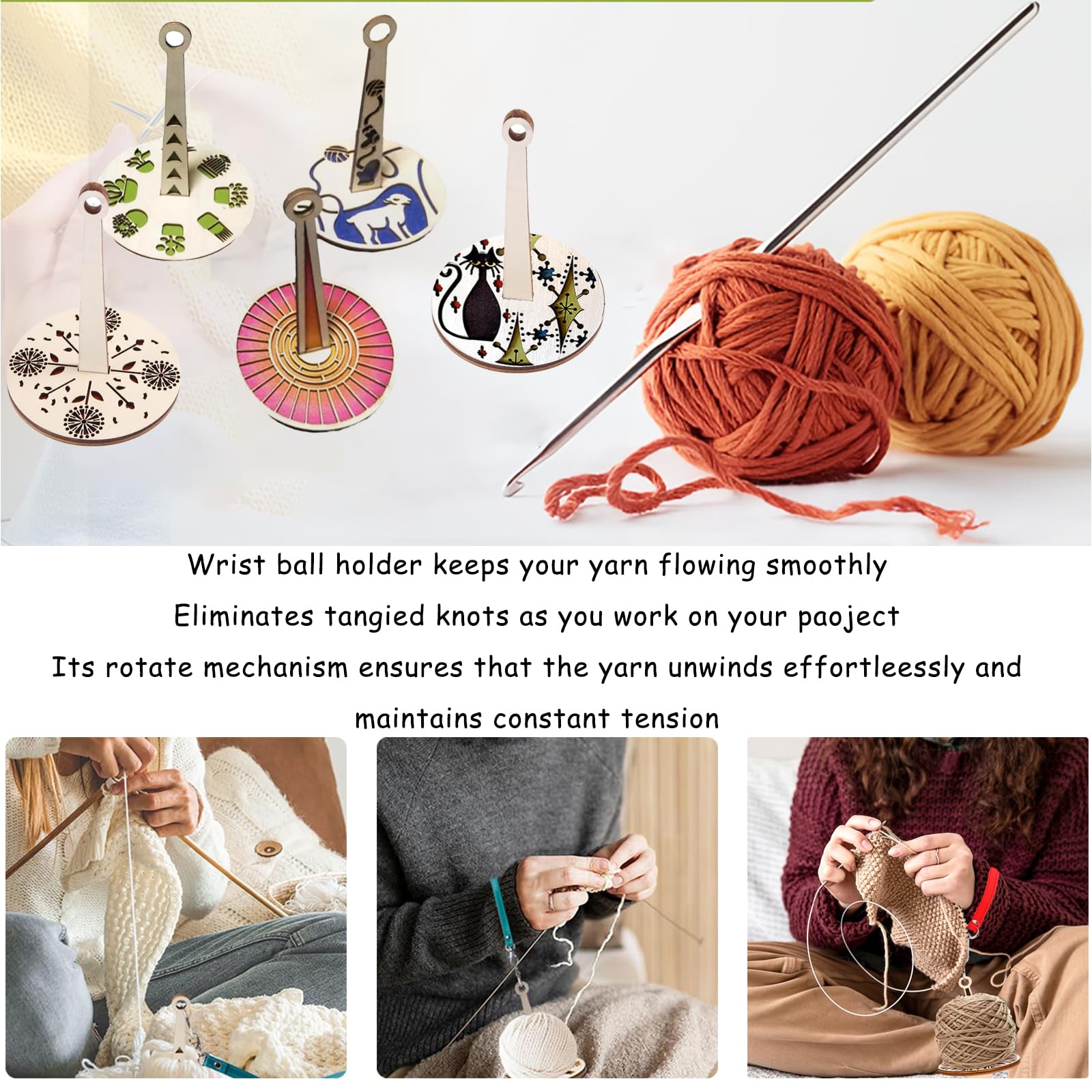Porte-Fils En Bois + Crochet – 2 Supports à Fil Et 1 Crochet En Laine – Pour Tricot & Crochet – Artisanat DIY