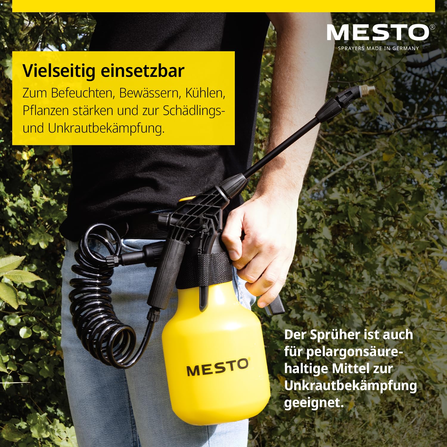 Mesto Belt Held Pulvérisateur 1,5L avec rallonge 45cm | Port à la Ceinture | Jardinage 3 Bar | Pulvérisateur à Pression pour Protection des Plantes et désherbage | Flacon Pompe Robuste