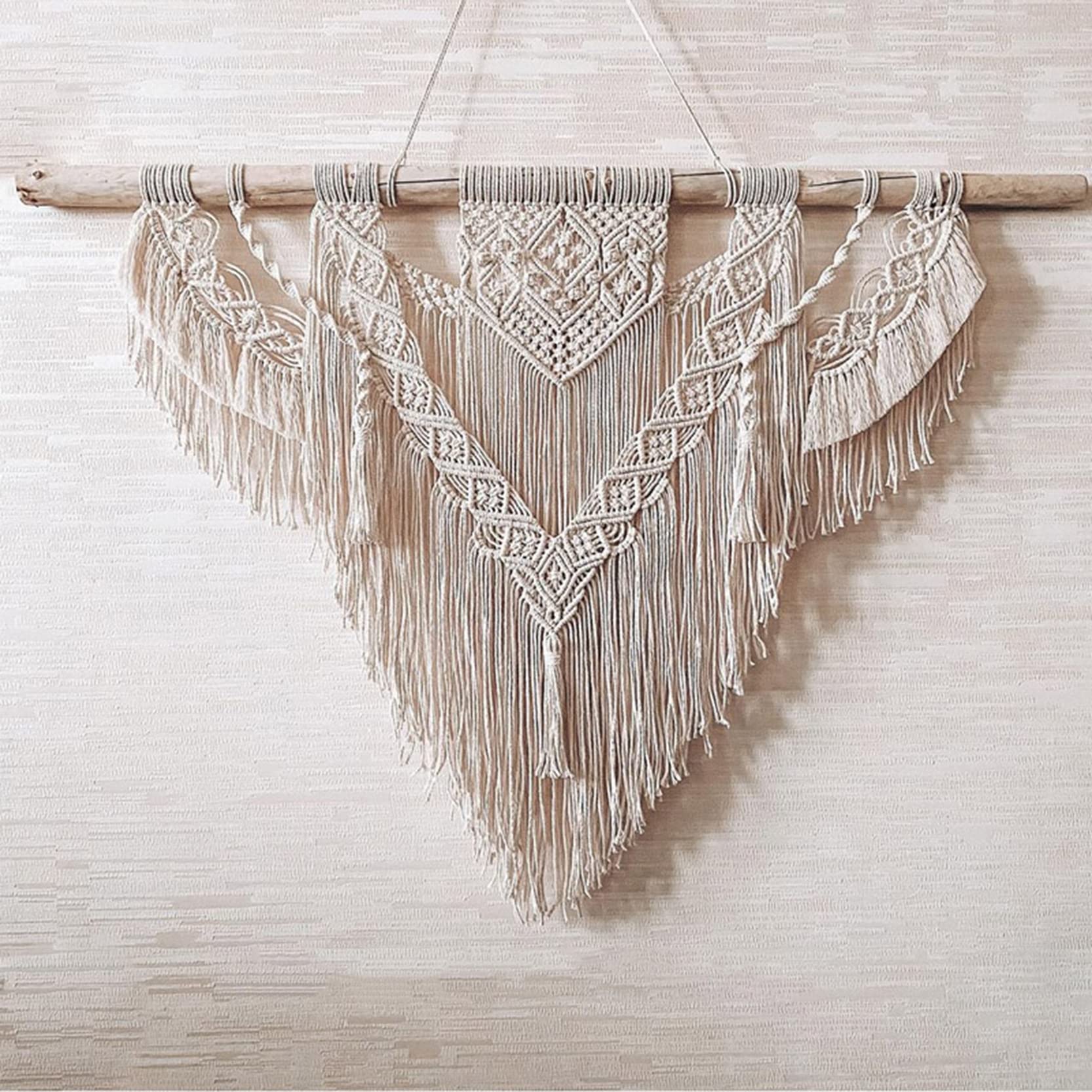 Arazzo Da Parete In Macramè A Forma Di Foglia Con Nappe - Stile Bohémien - Cotone Intrecciato A Mano - Beige - 4