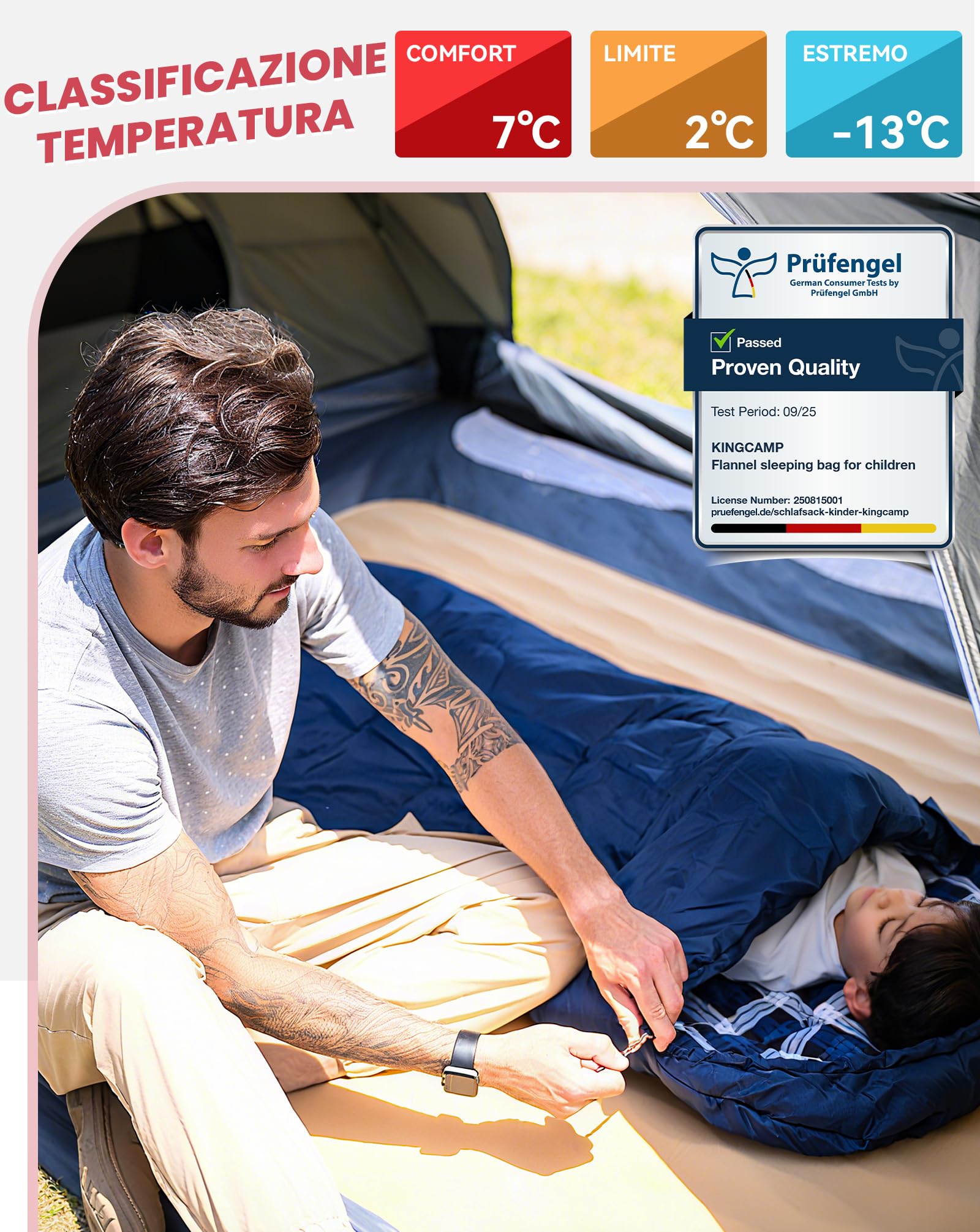 Kingcamp Sacco a Pelo Bambini Inverno,Flanella di Cotone,170 X 70 CM(Massima Adatta a 145 Cm),7℃ a -13℃,4 Stagioni,Coperta Invernale Compatta per Campeggio, Viaggi, Tende, Esterno e Interno