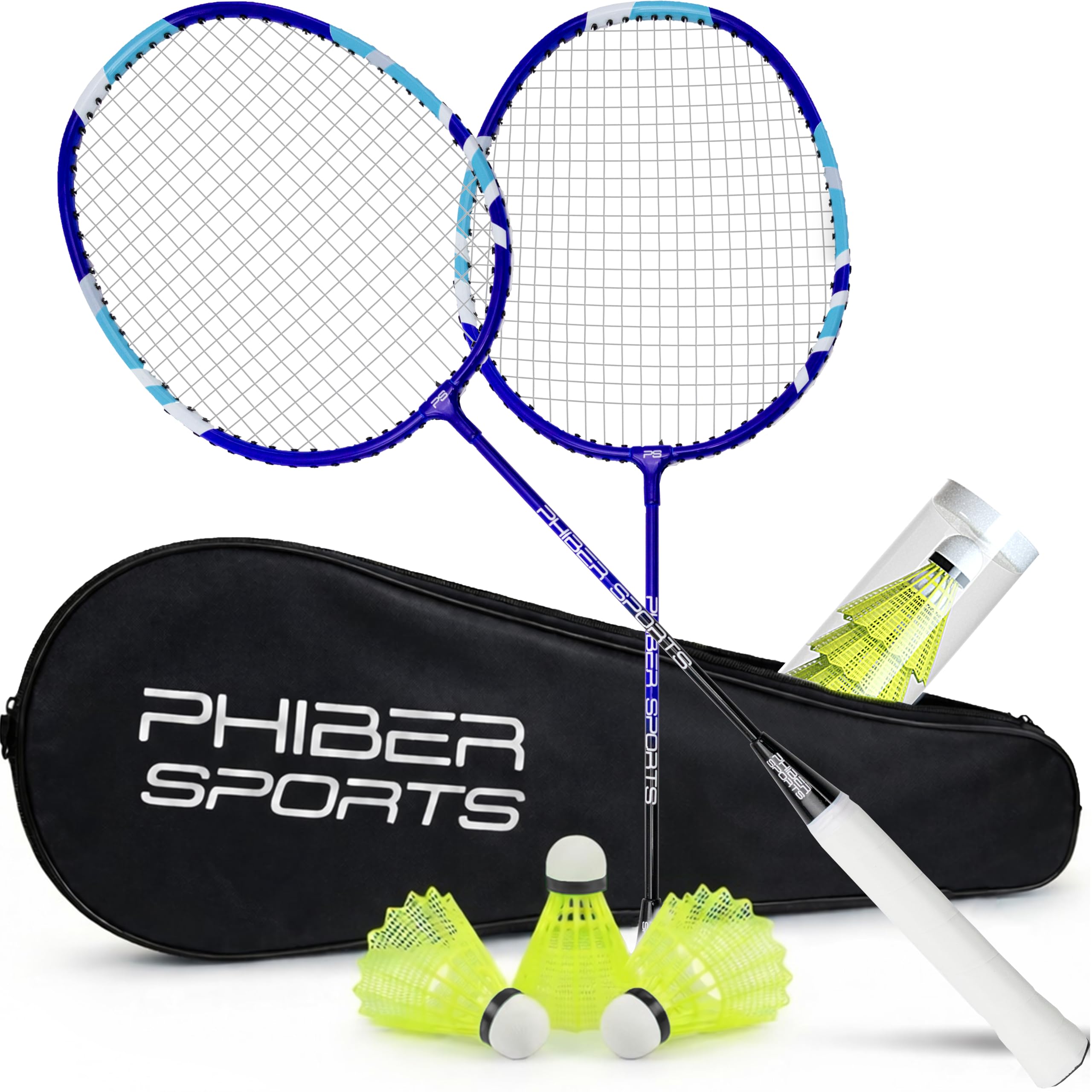 PHIBER-SPORTS Juego de raquetas de bádminton 2 raquetas 3 volantes bolsa para jardín parque