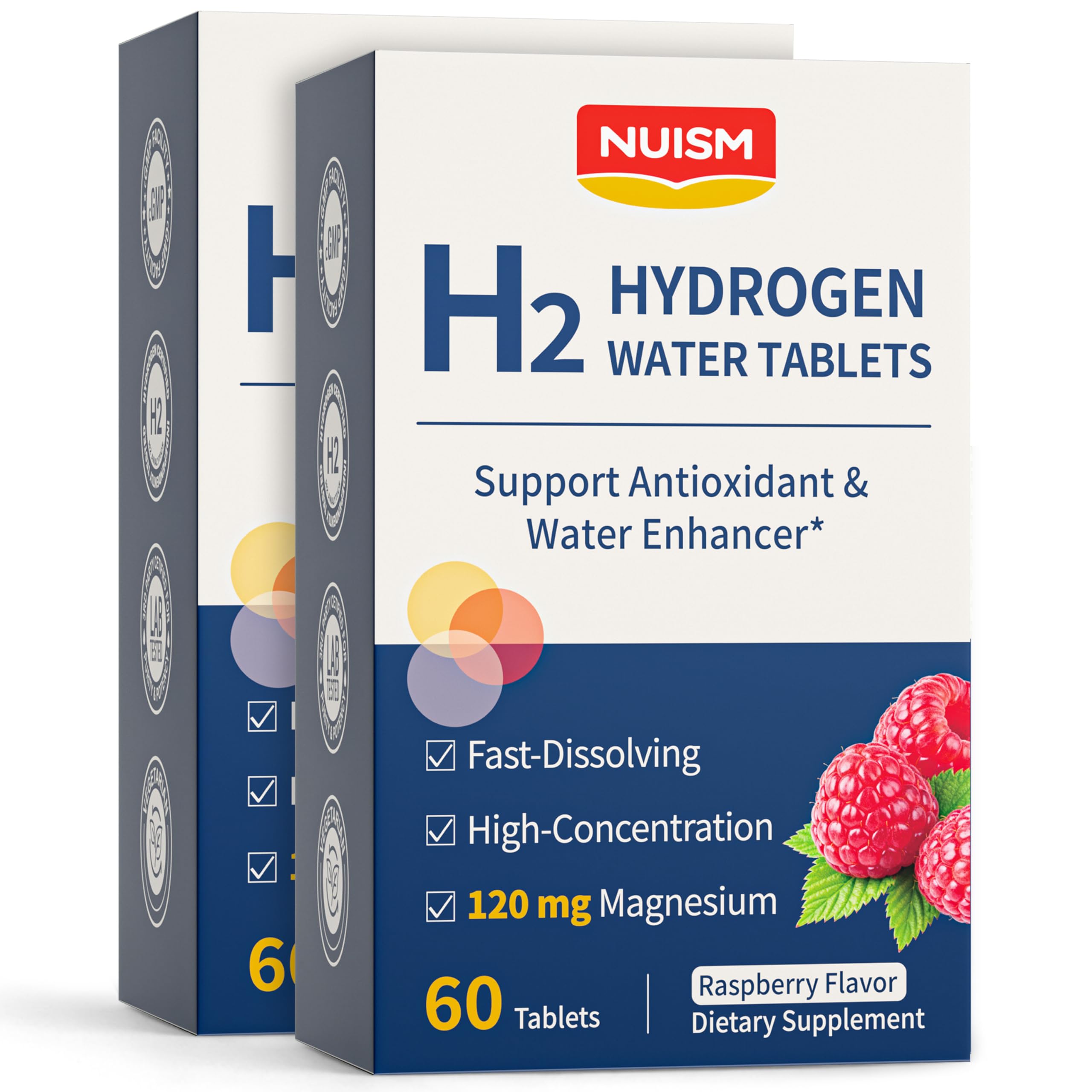 Molecular H2 Hydrogen Water Tablets-16 PPM Hydrogen Tablets for Drinking Water with Magnesium,Antioxidant for Muscle Recovery, Cellular Energy, Metabolism,Hydration,Brain Health (Raspberry)120ct Raspberry 60 Count (Pack of 2)