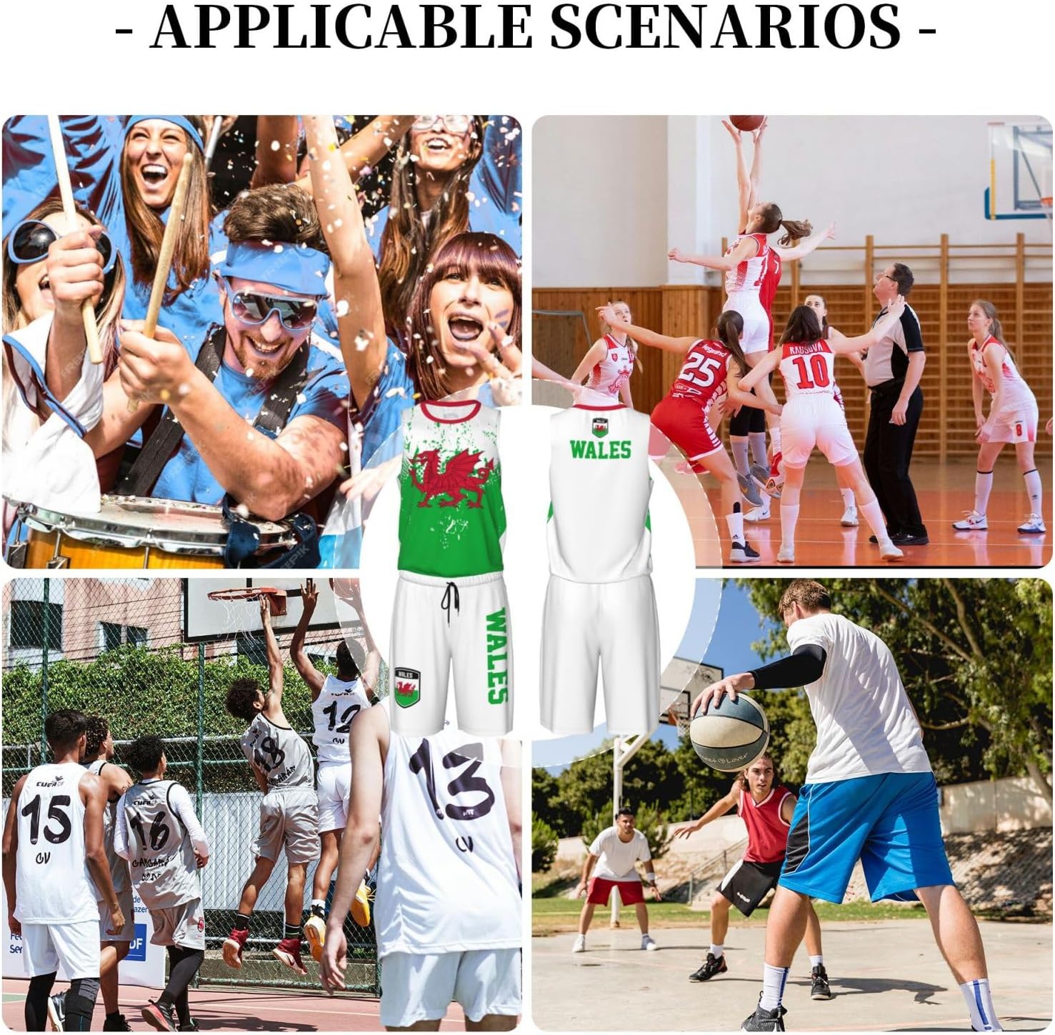 Wales Flag Grain (2) Basketball Jersey Uniform Suit for Men Adults Training Athletic Set
