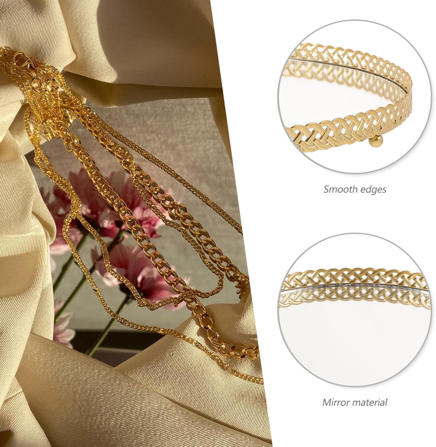 Alipis Jewelry Perfume Vanity Tray 9.84X9.84X0.98In Mirrored Ring Holder Earring Organizer Trinket Storage Plate for Dresser Bathroom Countertop