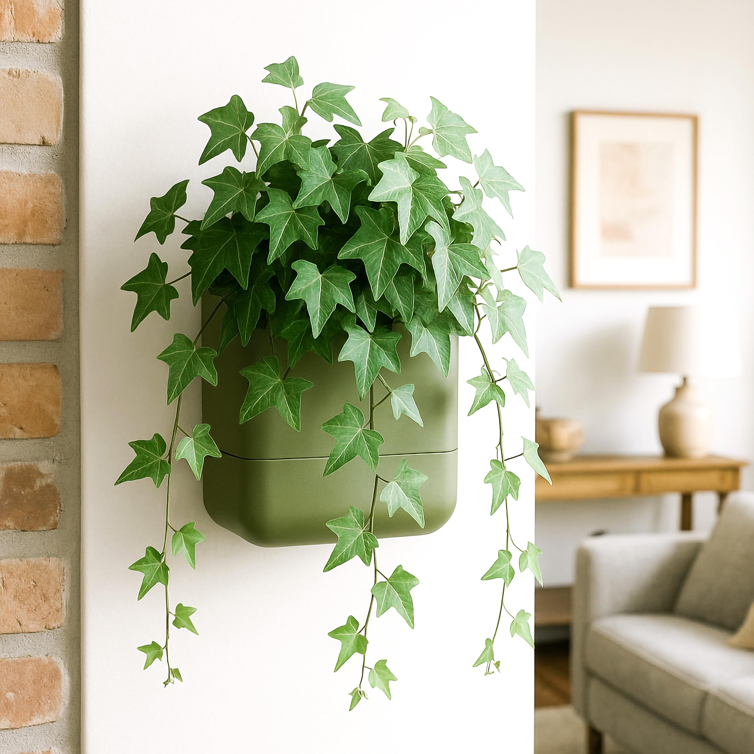 Phoenix Vine 01-WP-C-3 Selbstbewässernder Pflanztopf für Zimmerpflanzen und Kräuter, hängender Übertopf für Fensterbänke, Badezimmerwände, Heim- und Bürodekoration, Olivgrün, 3 Stück