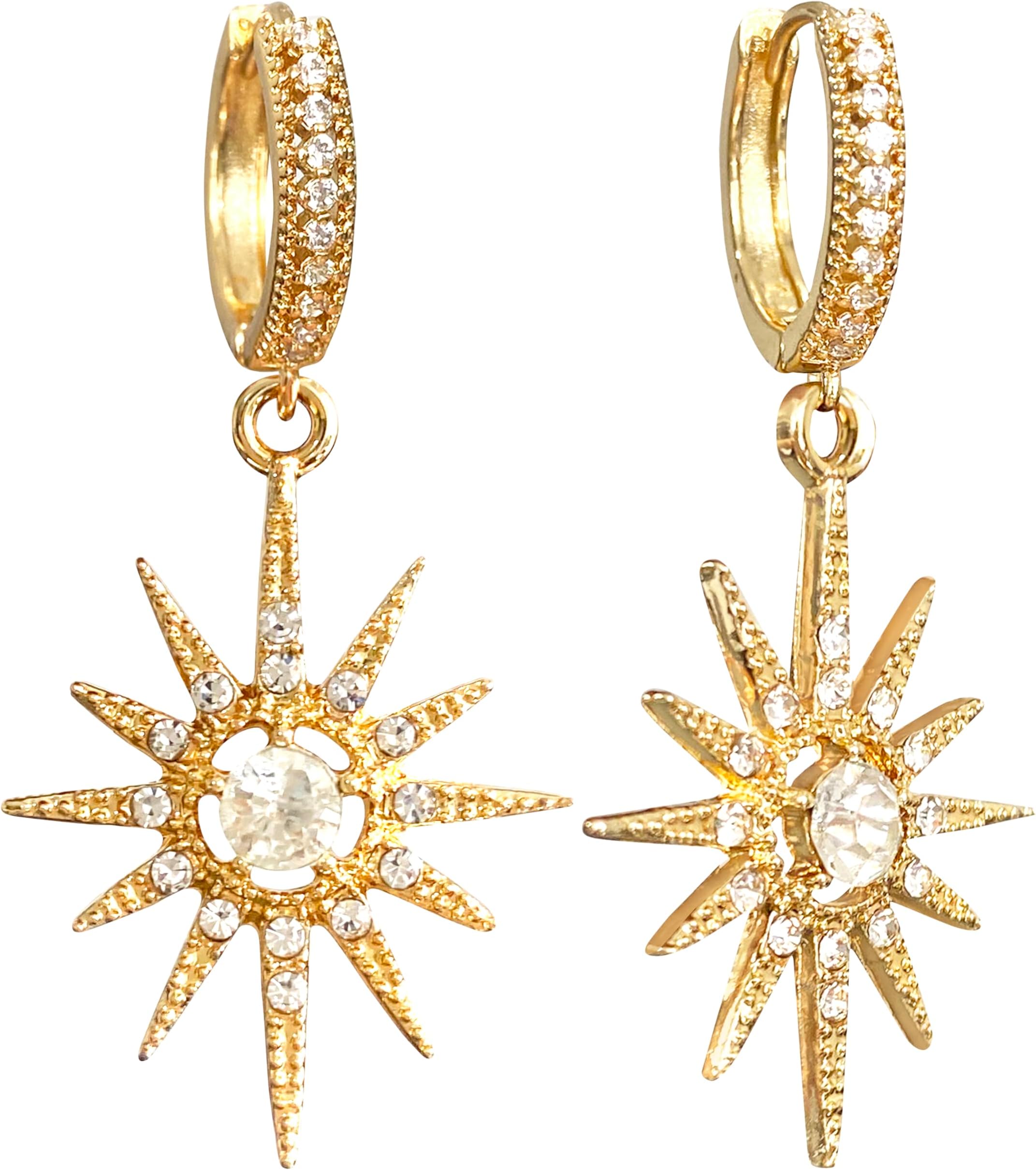 Snowflake Flower Christmas Leverback Dangle Drop Hoop Earrings for Women Girls Elegant Dainty Shiny Crystal Sunflower Star Dangling Hypoallergenic Earring Gifts for Xmas Wedding Best Friend Her Valentines Day