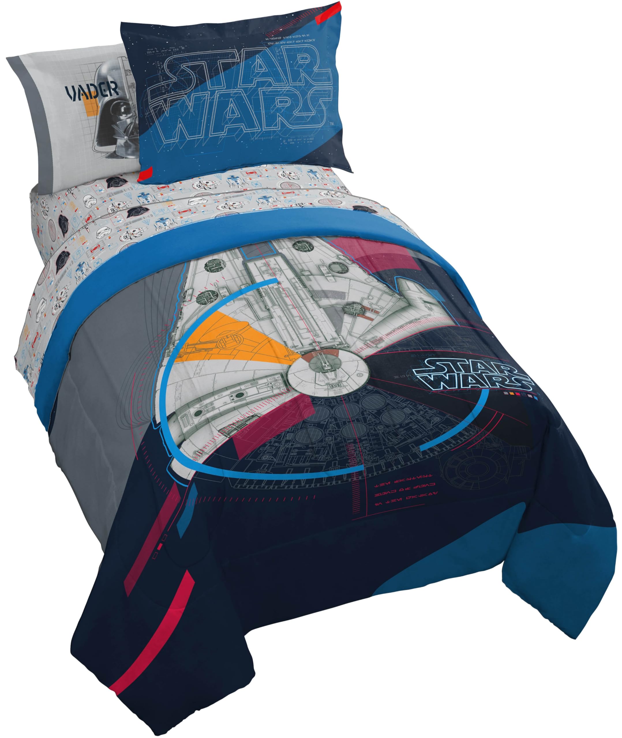 Jay Franco Kids Comforter Set Includes Sheets and Pillow Covers - Soft and Cozy Bed Set for Stylish Room Decor, Dark Blue - Star Wars, 5 Piece Twin Bedding