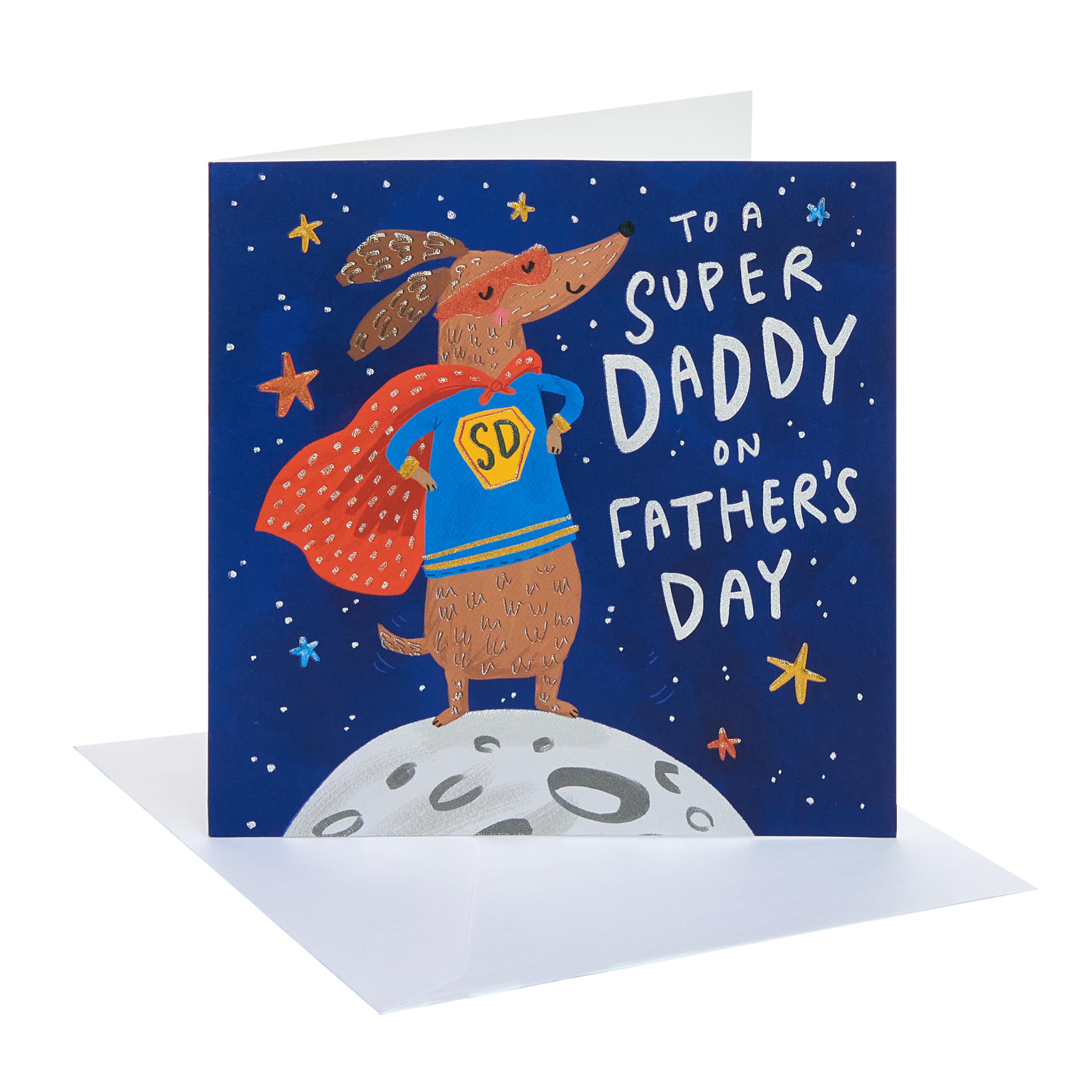 UK Greetings | Father's Day Card for Daddy | Card for Dad, Grandad, Husband | Him, Boys, Men | Super Daddy Sausage Dog Design | With Envelope | 15.9 x 15.9 cm