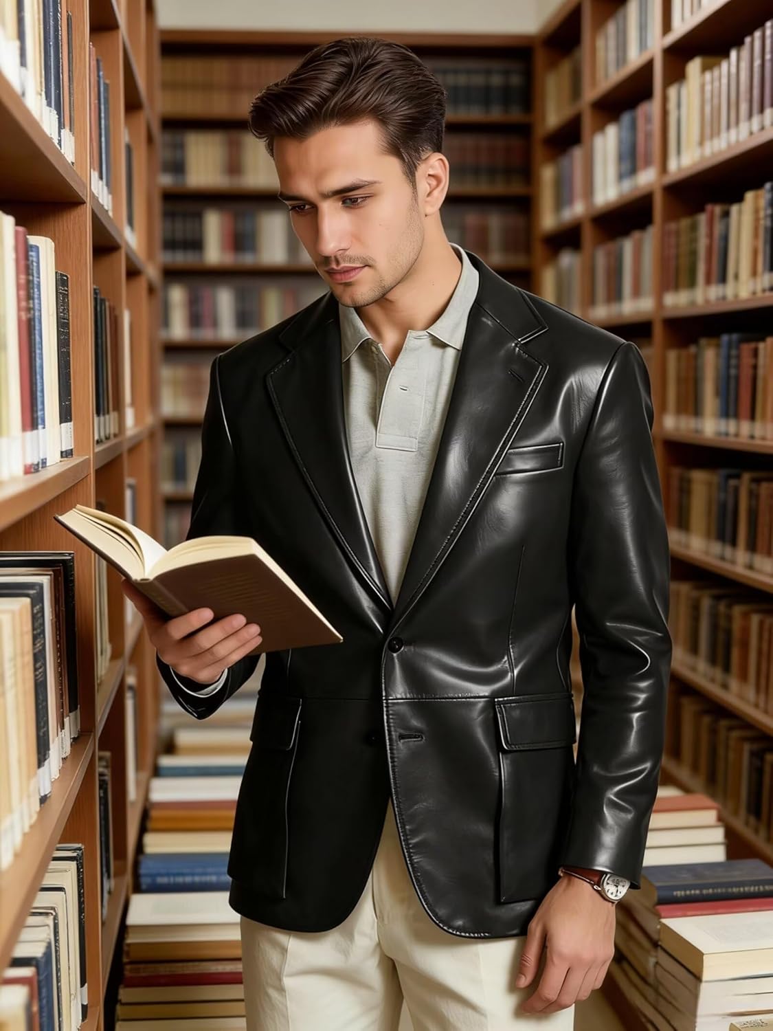 Fashionable Mens Suit Jacket Slim Fit PU Faux Leather Winter Mens Sport Coats and Blazers Wedding Prom