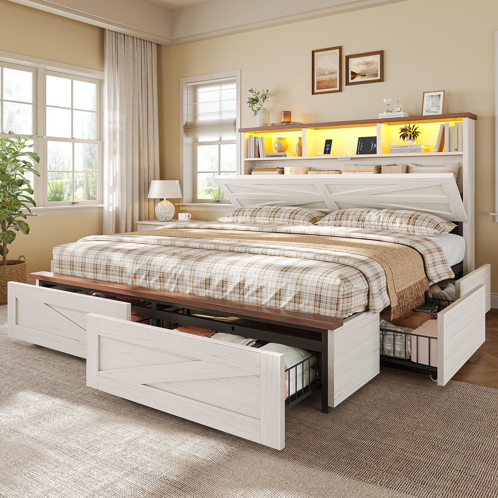 VIAGDO Full Size Farmhouse Bed Frame with Barn Door Headboard