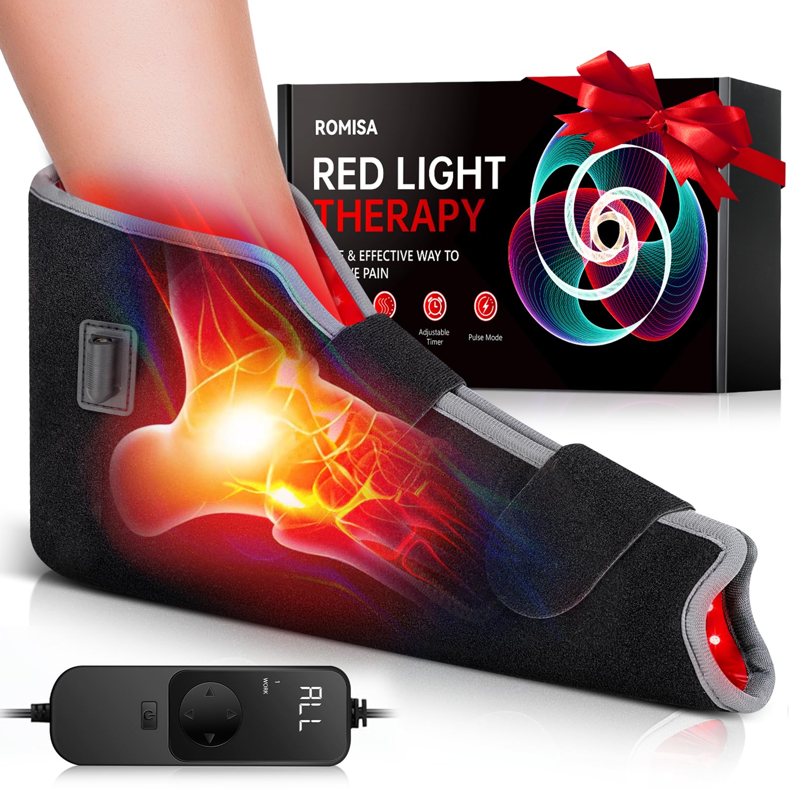 Red Light Therapy for Feet, 660nm & 850nm Near Infrared Light Therapy Heat Therapy Foot Wrap with Timer, Infrared Light Shoe for Foot Ankle Heel Joint Pain Relief.