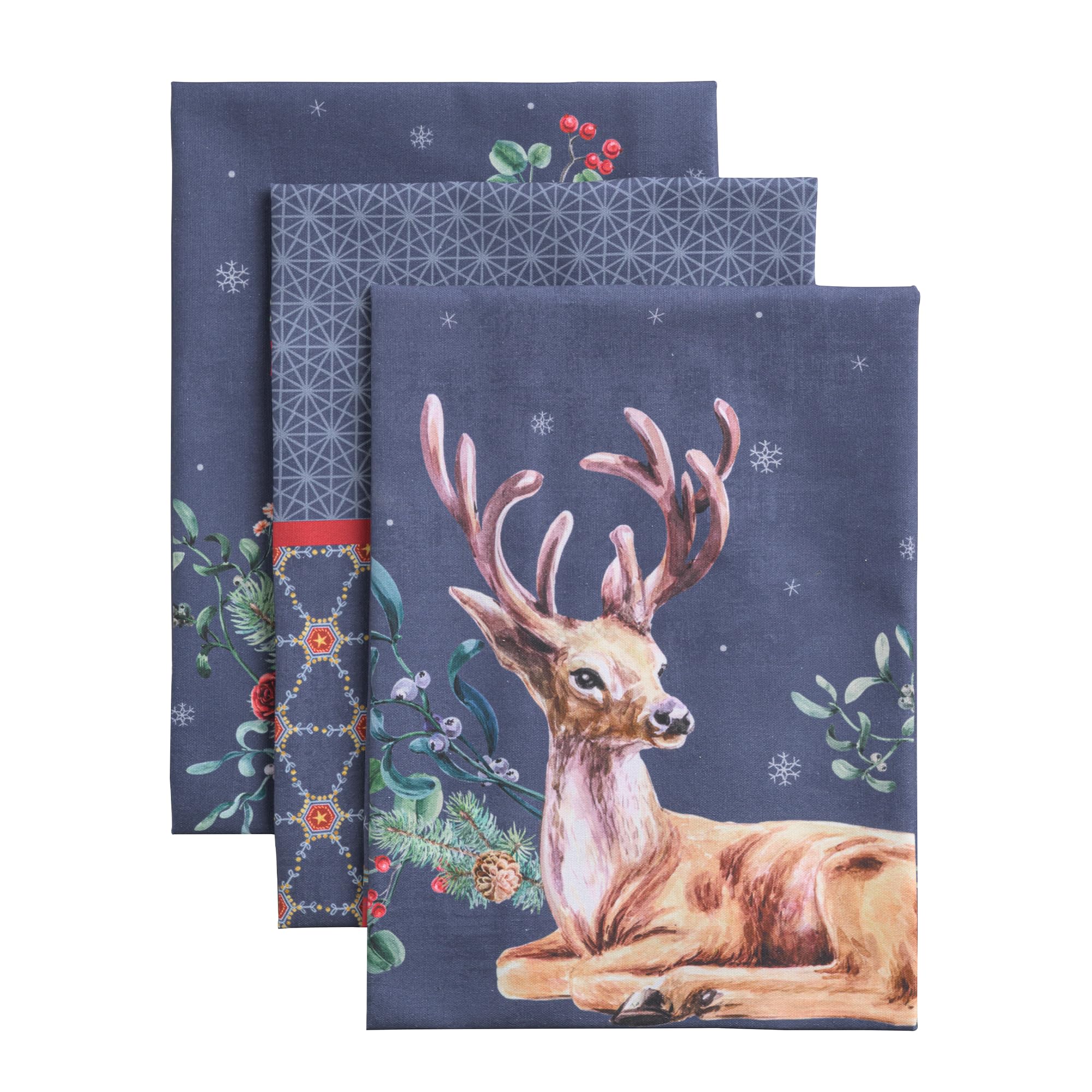 Maison D' Hermine Christmas Joy Kitchen Towels Set Of 3 100% Cotton 70 Cm X 50 Cm Reusable Cloth Tea Dish Towels Absorbent With Hanging Loop For Kitchen Dining Christmas Decorations (Christmas Joy)