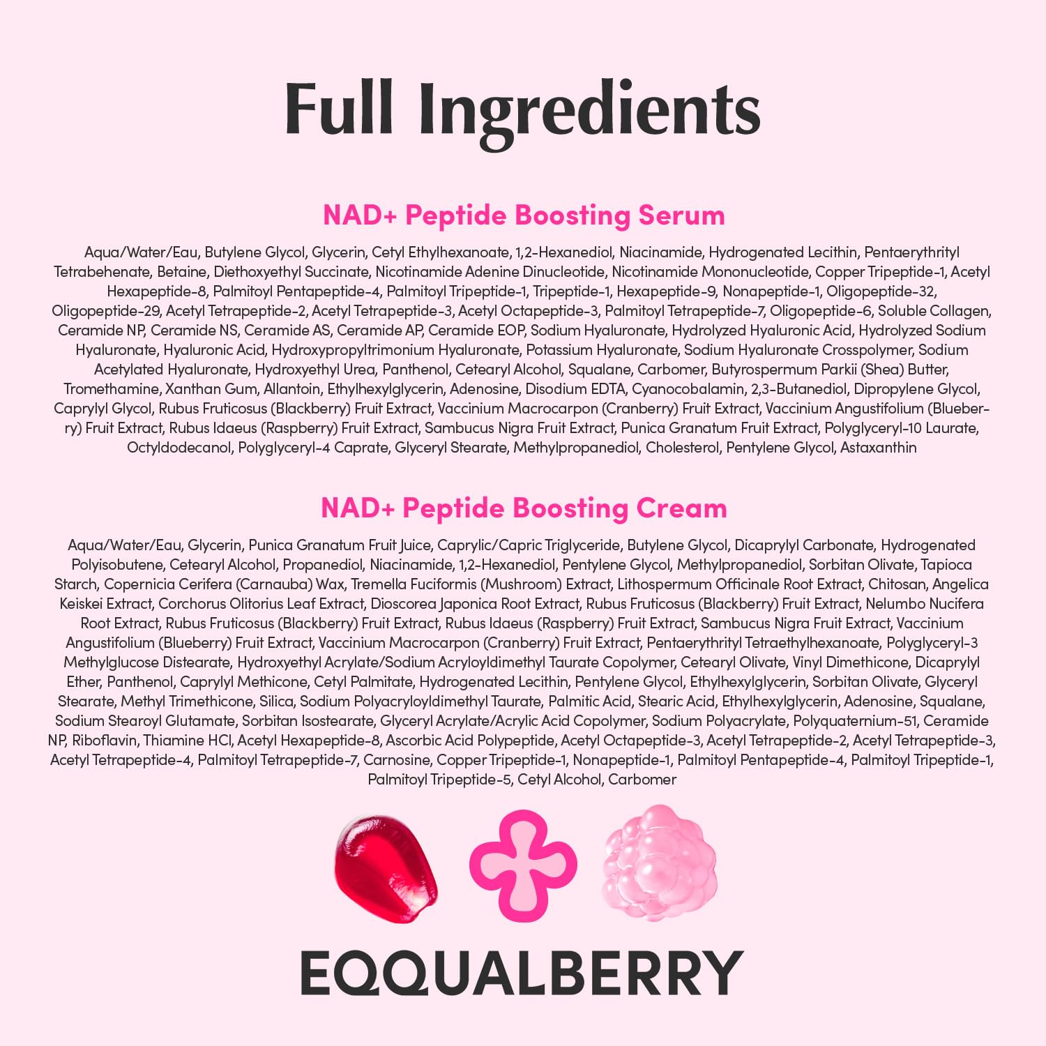 EQQUALBERRY NAD+ Peptide Boosting Serum & Cream Duo | Pink Cream for Anti-Aging, Firming & Lifting, Jawline, Neck, Décolleté | Korean Skin Care