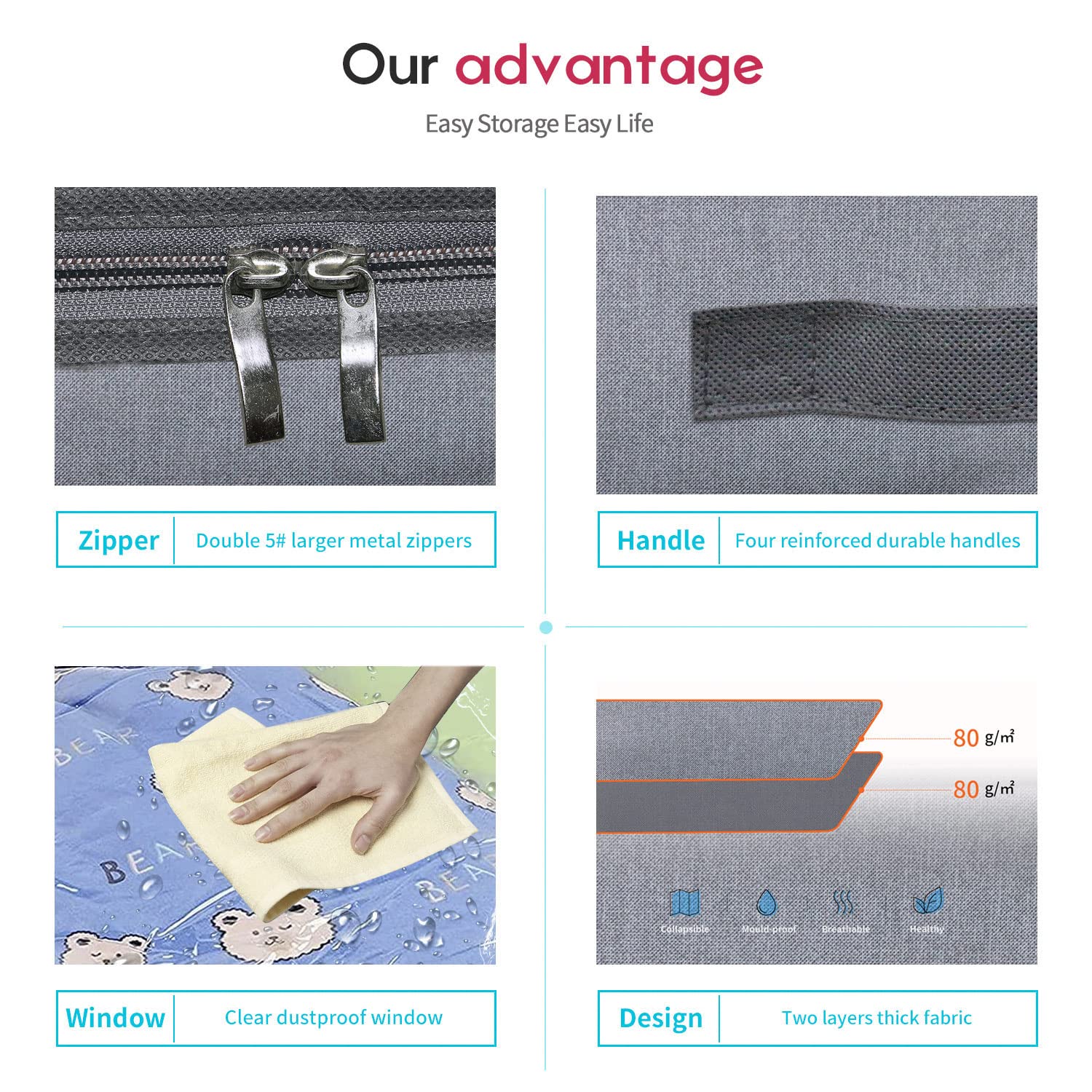 2 Sacchetti Sotto Letto Homyfort - Organizza Coperte, Vestiti, Lino Nero - Foto 10