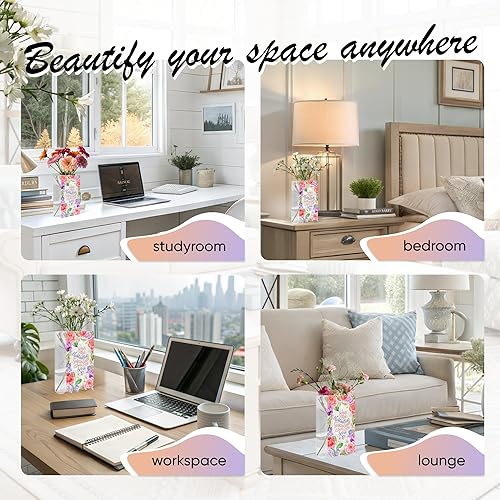 Miniatura 9 de Skywin Jarrón acrílico transparente para libros, jarrones acrílicos para decoración estética de habitación, florero transparente para flores, jarrón