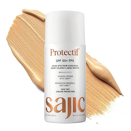 Protector solar mineral SPF 50+ 3.4 fl oz de protector solar Fair Tint, sin residuos blancos para pieles sensibles y todo tipo de piel, protege la