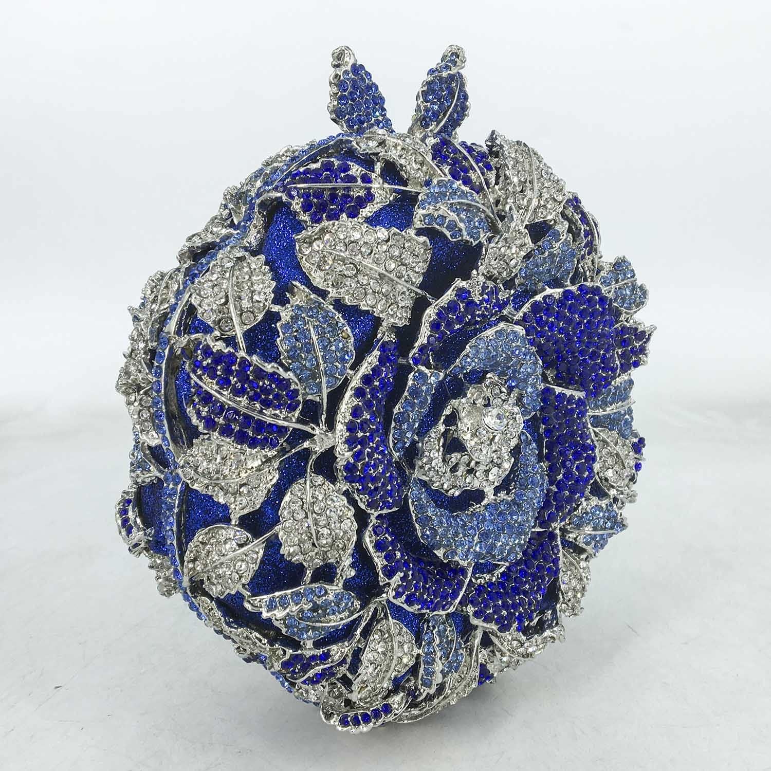 Boutique De FGG Round Rose Flower Crystal Clutch Purses for Women Formal Evening Bags Wedding Clutch Bag Party Handbags,Mini - Image 3