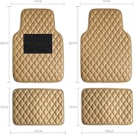 Vista 4 de FH Group Tapetes de lujo de ajuste universal para todas las estaciones, de piel sintética resistente, color beige, diseño de diamante con respaldo