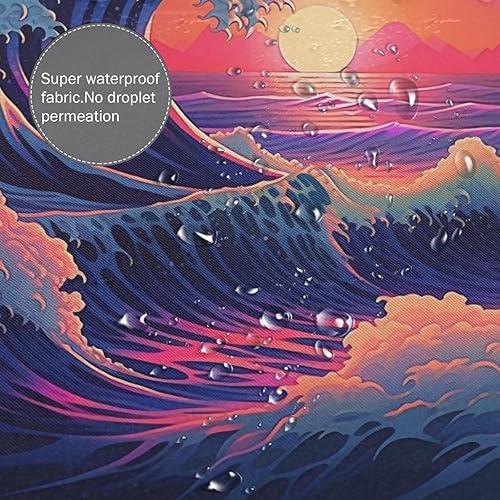 Miniatura 4 de YLATY1875 - Cortina de ducha con diseño de olas de mar azul para baño, juego de cortina de ducha japonesa Ukiyo-e Red Sun Boho, nubes abstractas