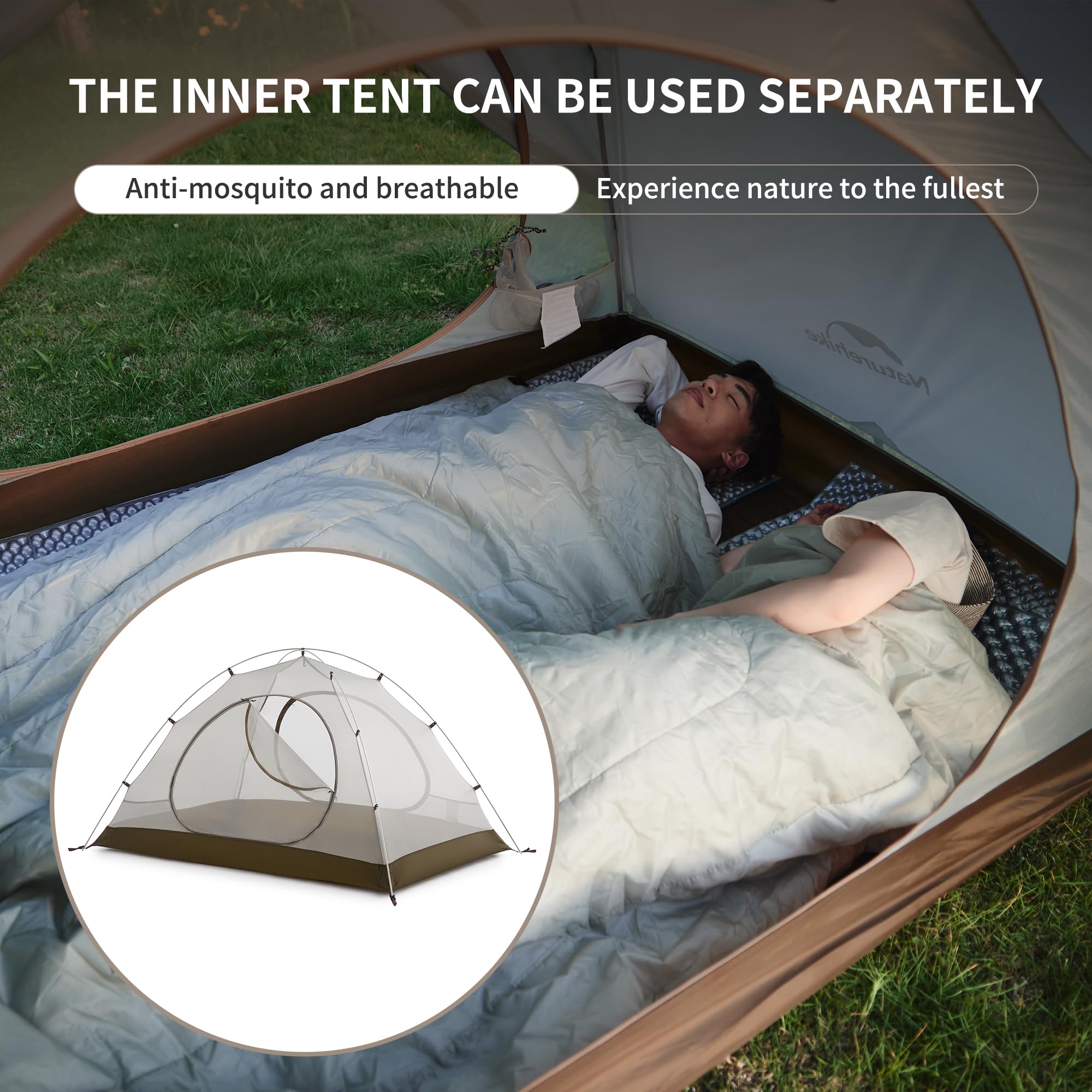 Naturehike Cloud Creek Tienda de campaña ultraligera 7001 para 2/3 personas, protección solar de aluminio y resistente al agua, para mochileros, senderismo, aventuras al aire libre (gris/2 personas)