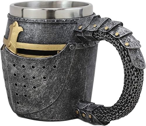 Miniatura 3 de Ebros - Vajilla medieval renacentista con diseño de caballero de la cruz, diseño de caballero de la cruz, con mango de malla esculpida, tallo