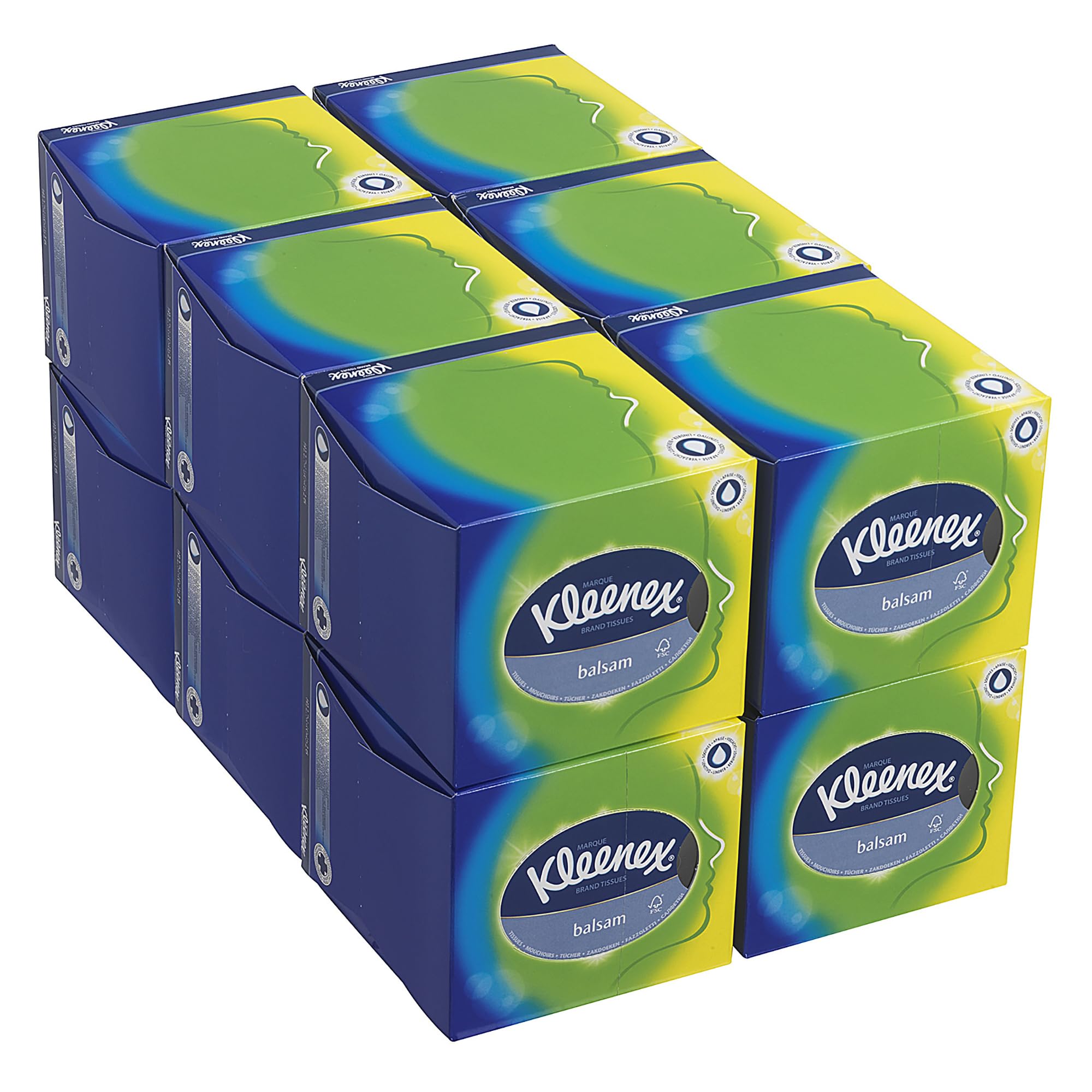 Kleenex Caja de Pañuelos en Cubo 8825, 3 Capas, Con Bálsamo Protector, 12 Cajas x 56 Hojas (672 total)