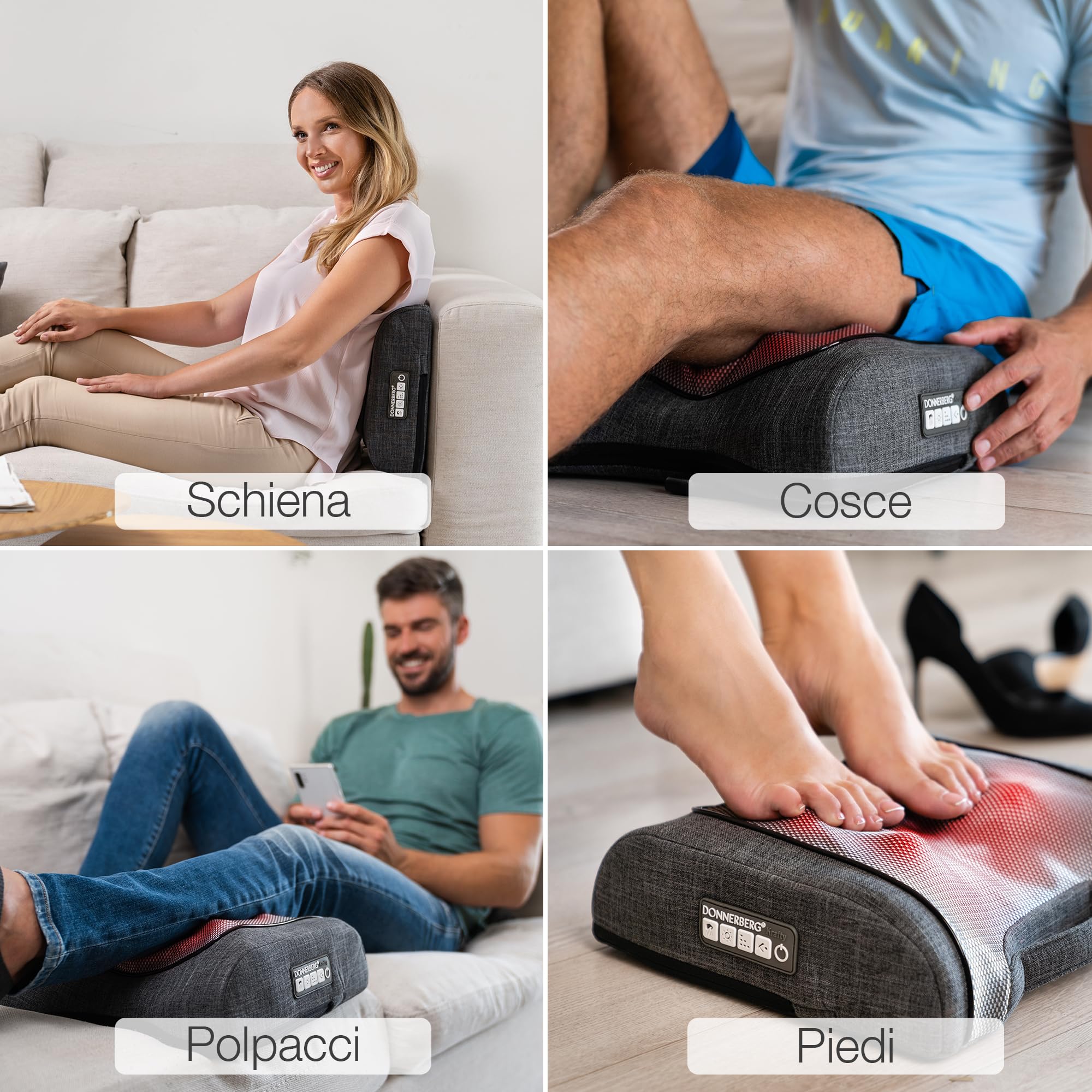 Massaggiatore per schiena 4D Donnerberg L’Originale-Qualità tedesca-Cuscino massaggiante-Ideale per casa, ufficio,auto-Profondo rilassamento-Shiatsu tapping e Infrarossi-10 testine massaggianti
