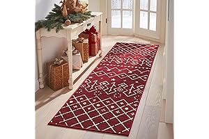 jinchan Christmas Runner Rug 3x7 Burgundy Red Hallway Xmas Moroccan Runner Kitchen...