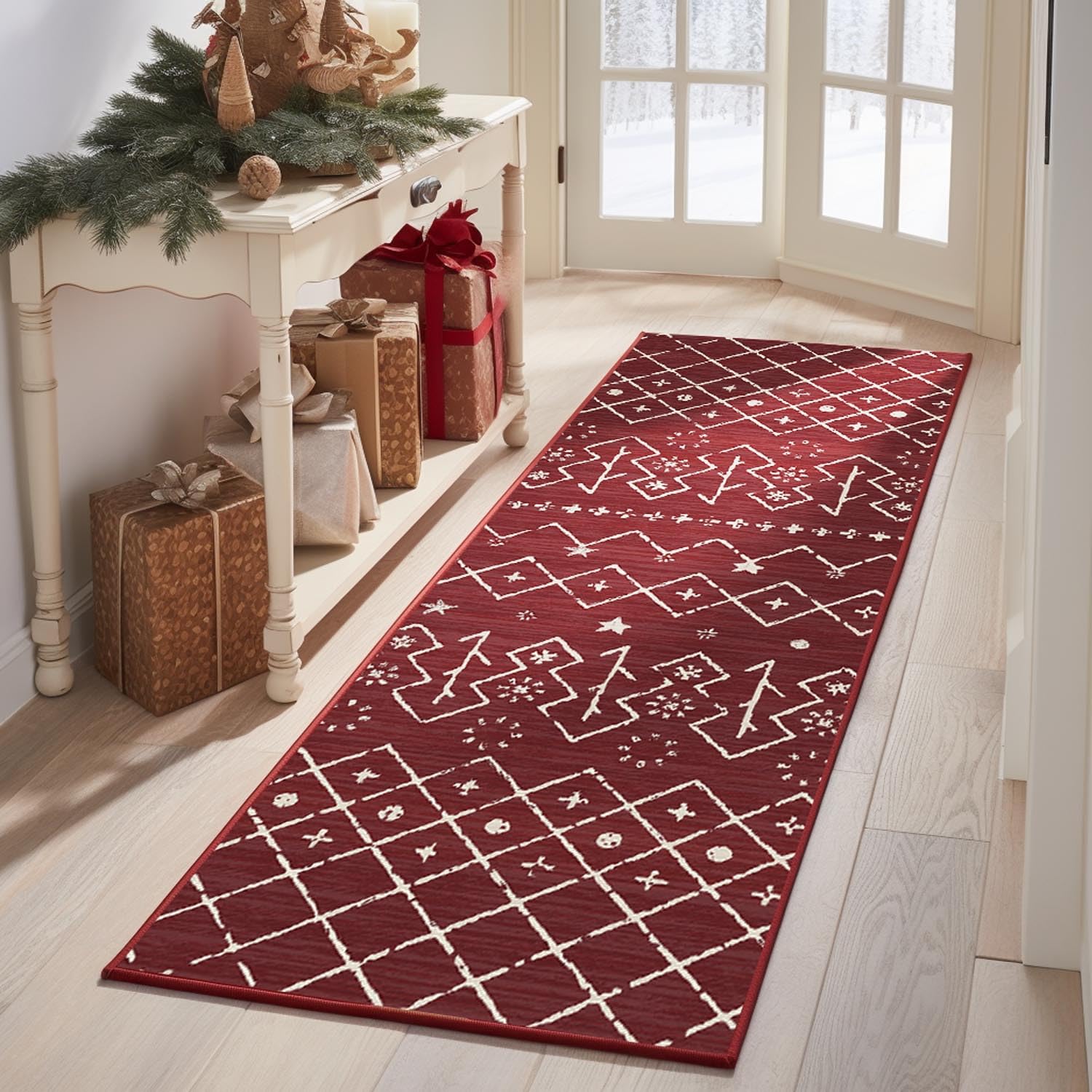 jinchan Christmas Runner Rug 2x10 Burgundy Red Hallway Xmas Moroccan for sale Mesa, AZ