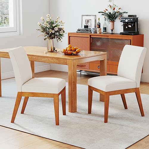 Miniatura 9 de Giantex Juego de 2 sillas de comedor tapizadas, sillas laterales sin brazos de cocina con patas de madera de goma, asiento acolchado y respaldo