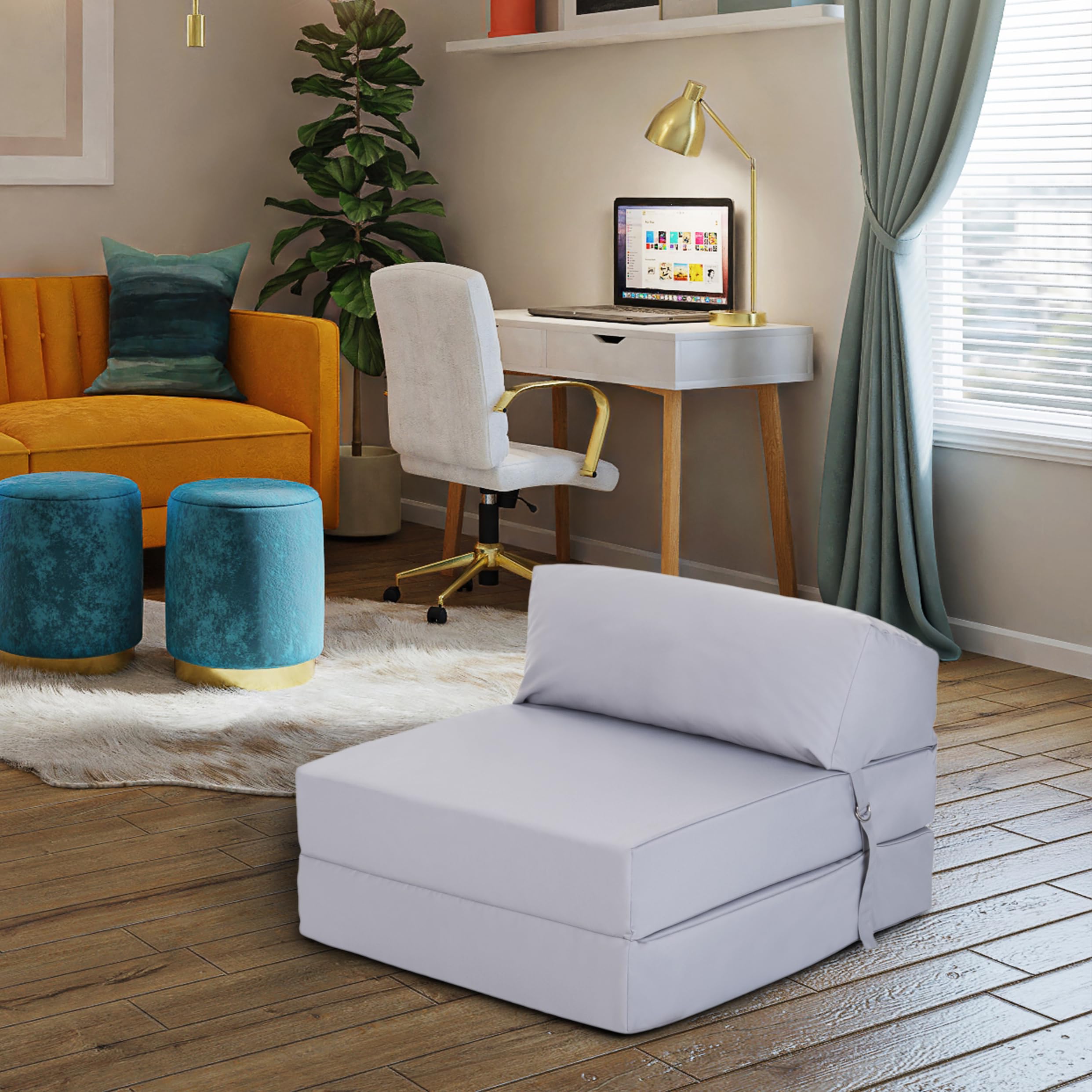 Ready Steady Bed Cómoda Silla Plegable en Z | Sofá Cama Futón Ligero | Cubierta Suave y Resistente al Agua | Colchón Individual de diseño ergonómico Zbed (Silver)