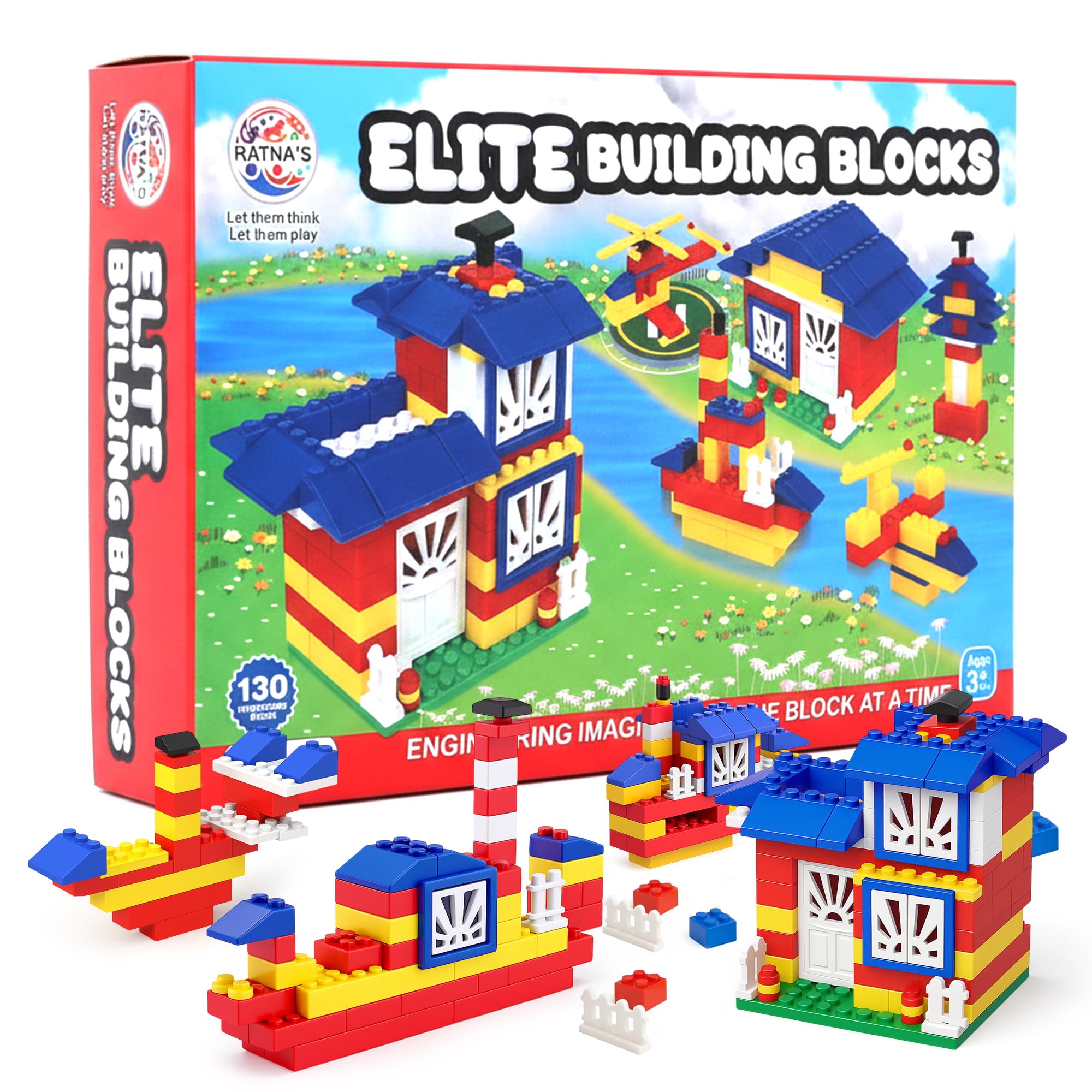 RATNA'S Elite Building Blocks, 130 Interlocking Pieces Educational Construction Blocks for Kids 3+ Years, Creative Learning Toy to Make Multiple Structures & Objects-picture-21