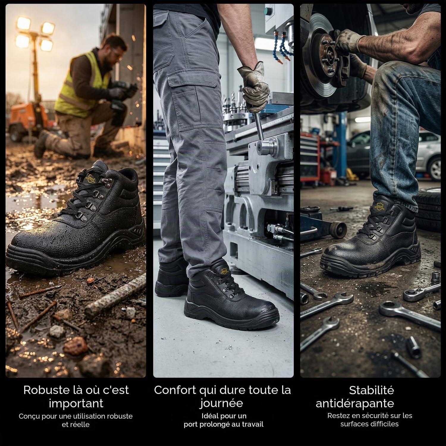 Iron Mountain Bottes de Sécurité S3 SRC Unisexe – Chaussures de Travail en Cuir avec Embout Acier, Semelle Anti-Perforation, Imperméables, Antidérapantes (UK 10 / EU 44)