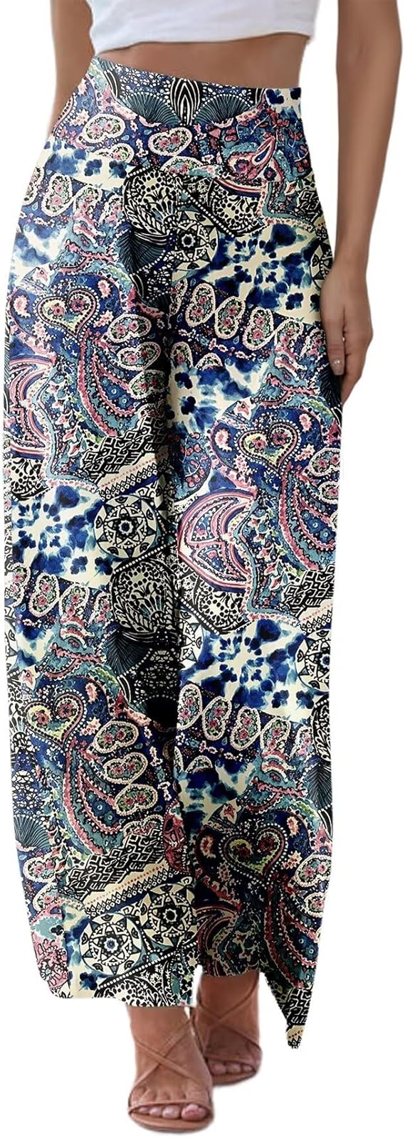 JZC Women's Palazzo Lounge Pants Stretchy Wide Leg Casual Pants Comfy High Waist Flowy Pants S-3XL
