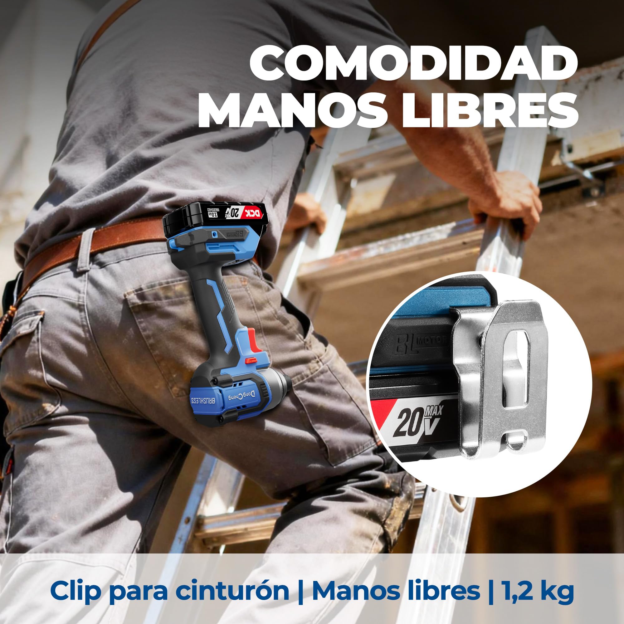 Dong Cheng Atornillador de impacto 20V sin escobillas 165Nm, 2 baterías | Para trabajos de atornillado pesados, Arranque suave, Autoperforante, Hex 6,35mm, 3+1 velocidades
