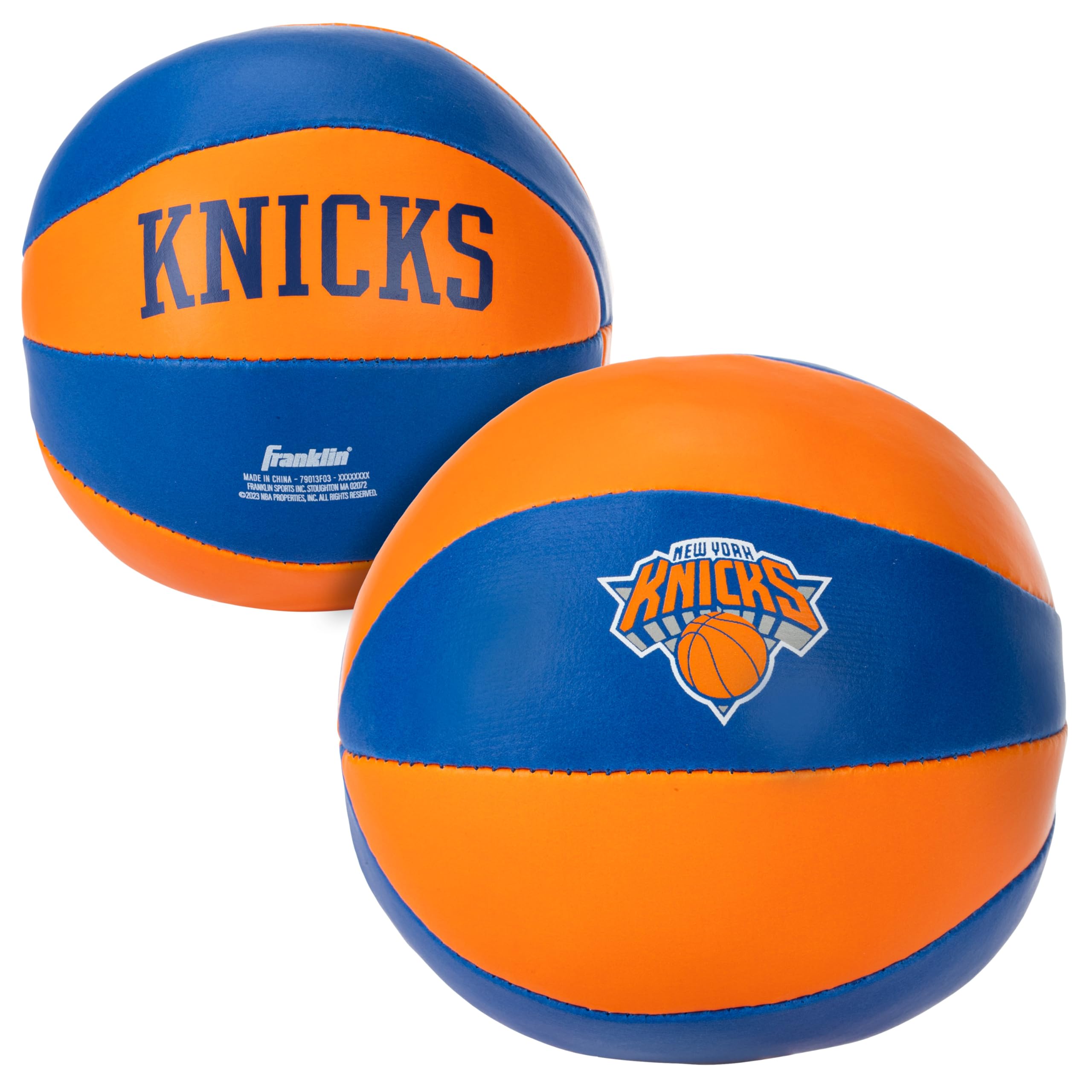 Franklin Sports NBA New York Knicks Toy Basketballs - 2 Pack of Kids Soft Mini Basketballs for Over The Door + Indoor Hoops - NBA Fan Shop Kids Soft Toy Balls - (2) Mini Balls Included
