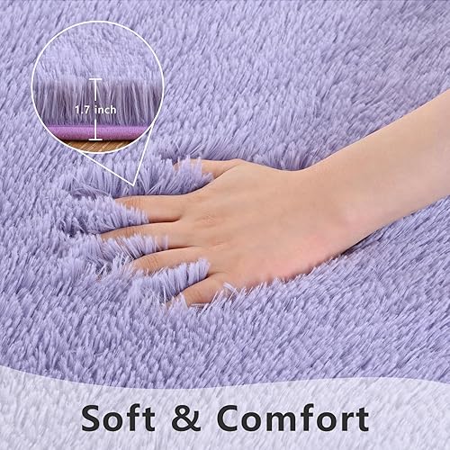Miniatura 3 de Alfombras moradas esponjosas para dormitorio, sala de estar, alfombras peludas de interior de 4 x 6 pies, alfombra suave de felpa para habitación de