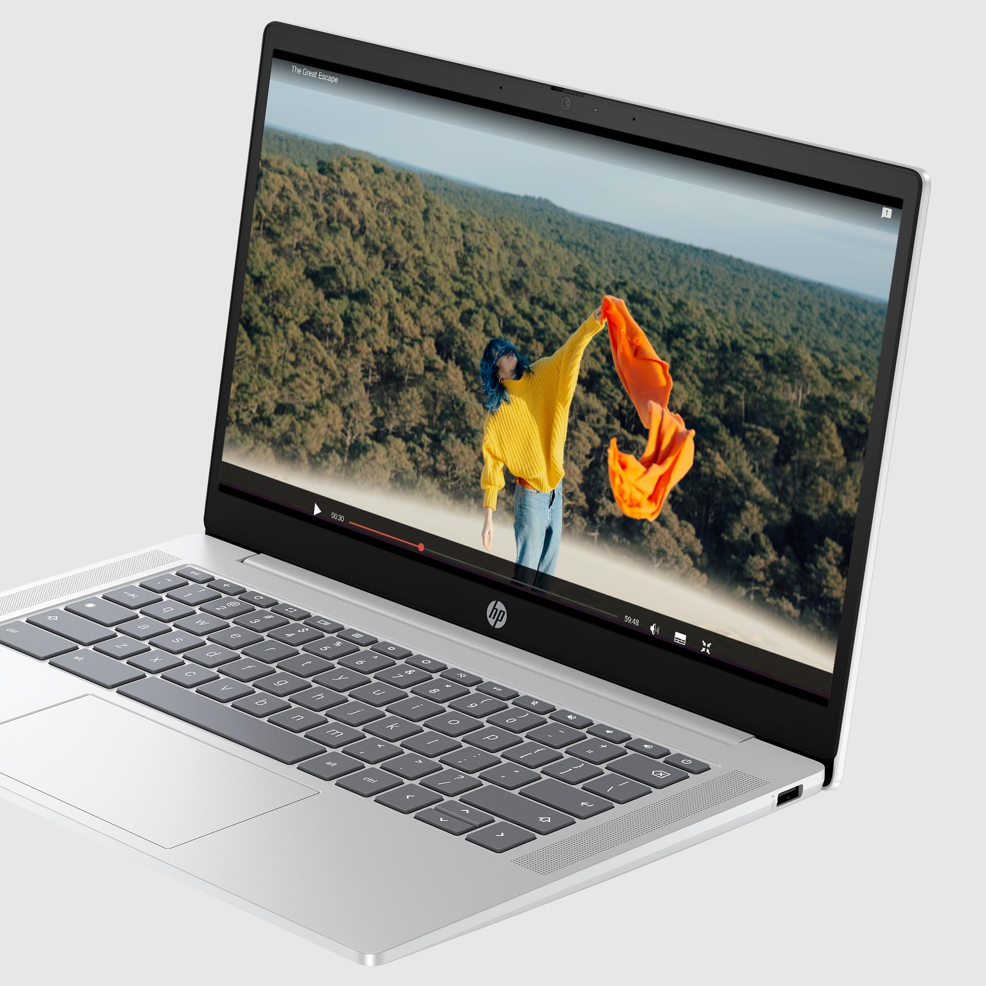 HP Chromebook 14a-nf0008nl, Intel N100, 4GB RAM LPDDR5, 64GB eMMC, Display 14" HD IPS 250 Nits, Antiriflesso, Micro-edge, Grafica Intel UHD, 720p Privacy Cam TNR, ChromeOS, Argento