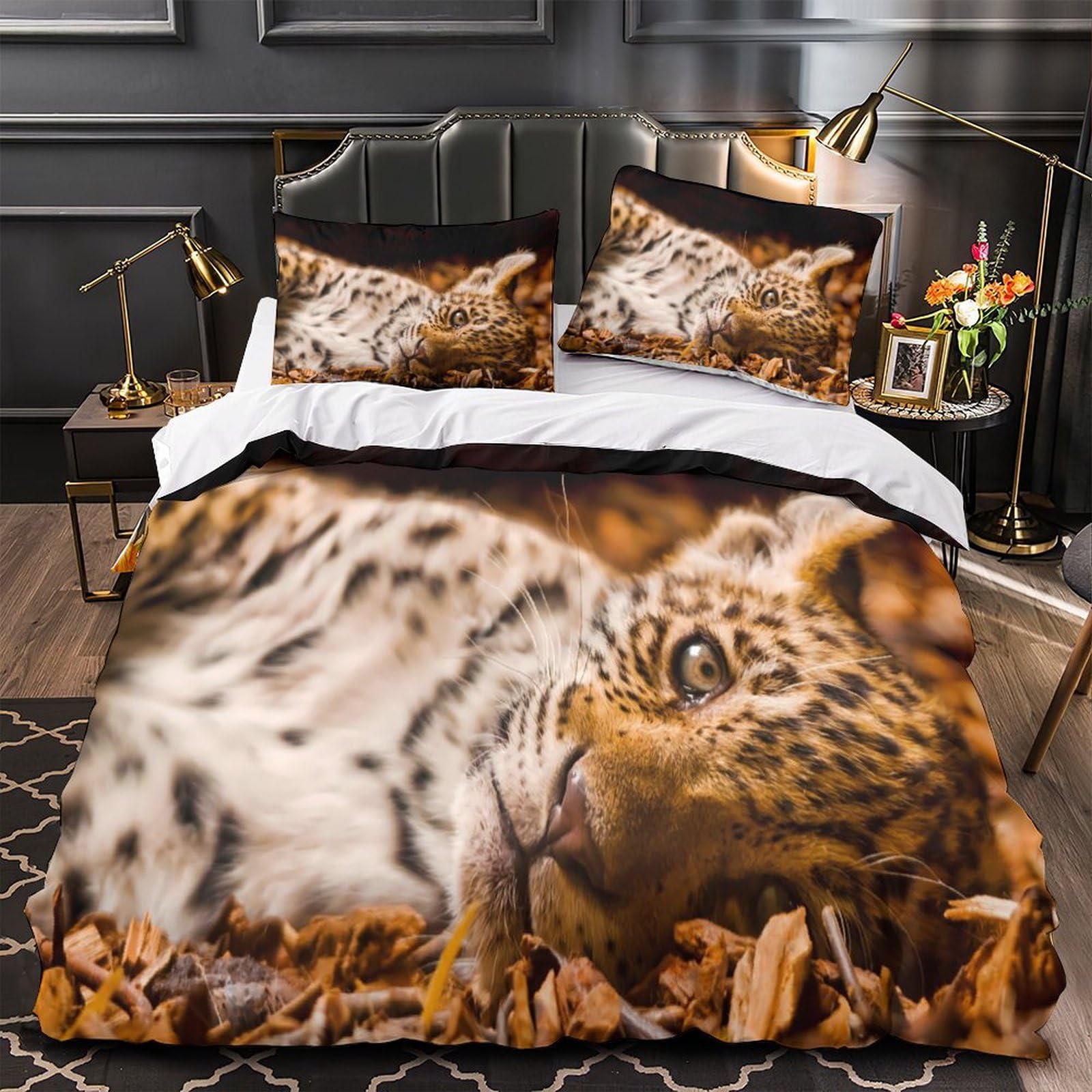 Housse de couette léopard 140x200cm hypoallergique fermeture éclair parure de lit
