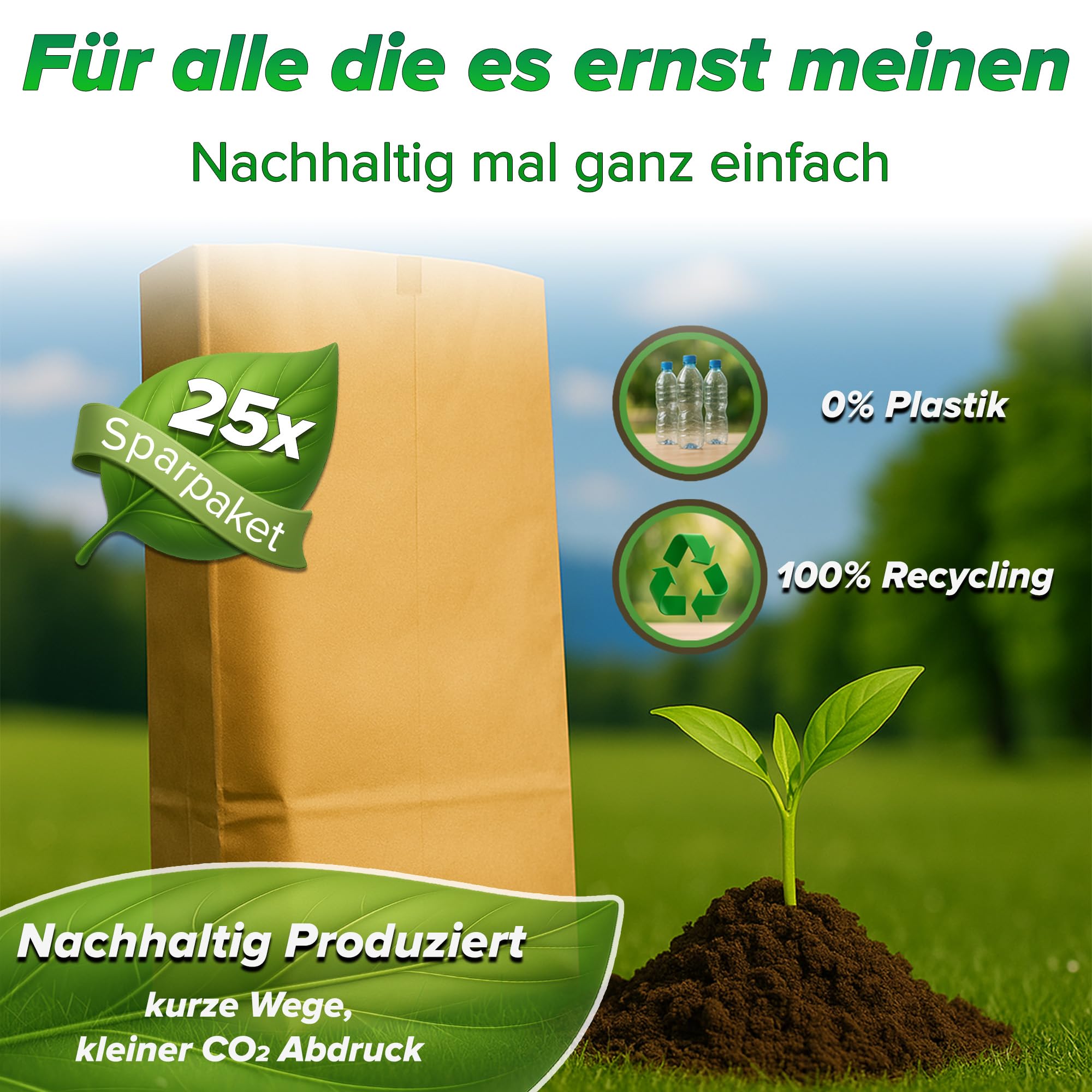 Biotonnenmüllsäcke 60L - 70L I 25Stk Müllbeutel Biotonne I Biomüllsäcke I Papiermüllsäcke für Biomülltonne madenfrei I Papiersäcke für Gartenabfälle