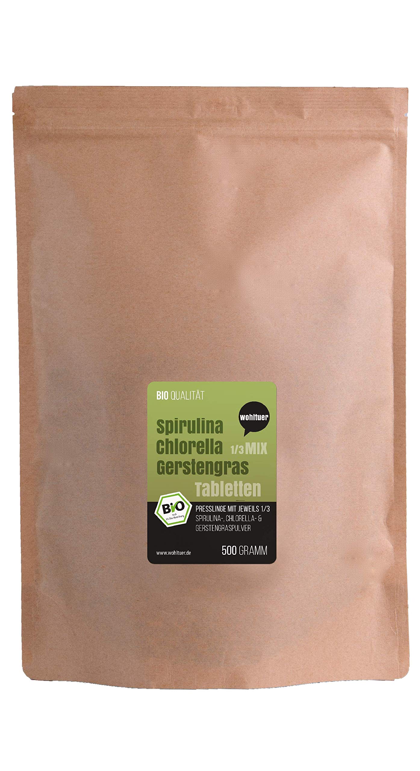 Bio Spirulina + Chlorella + Gerstengras - Mix 500g - Bio Algen Superfood Mix Tabletten in Rohkostqualität